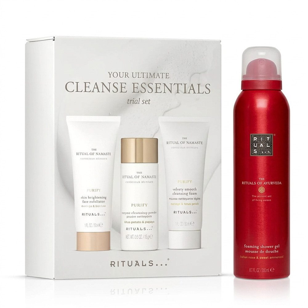 Rituals Pflege-Geschenkset Rituals Namaste Cleanse und Ayurveda Duschschaum Pflege Set, Geschenkfertiges Pflege Set für Reinigung und Entspannung