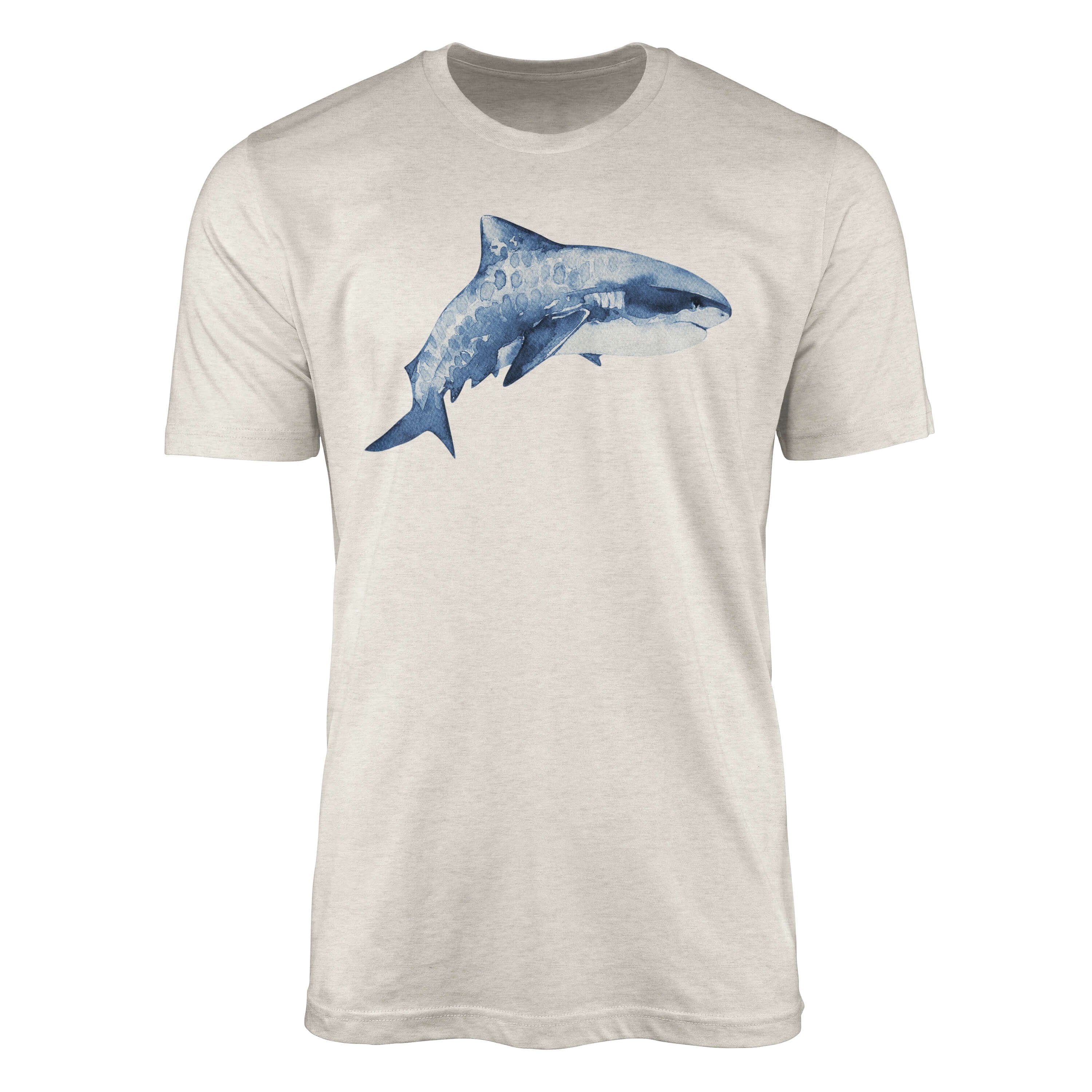 Sinus Art T-Shirt Herren Shirt 100% gekämmte Bio-Baumwolle T-Shirt Hai Wasserfarben Motiv Nachhaltig Ökomode aus erne (1-tlg)
