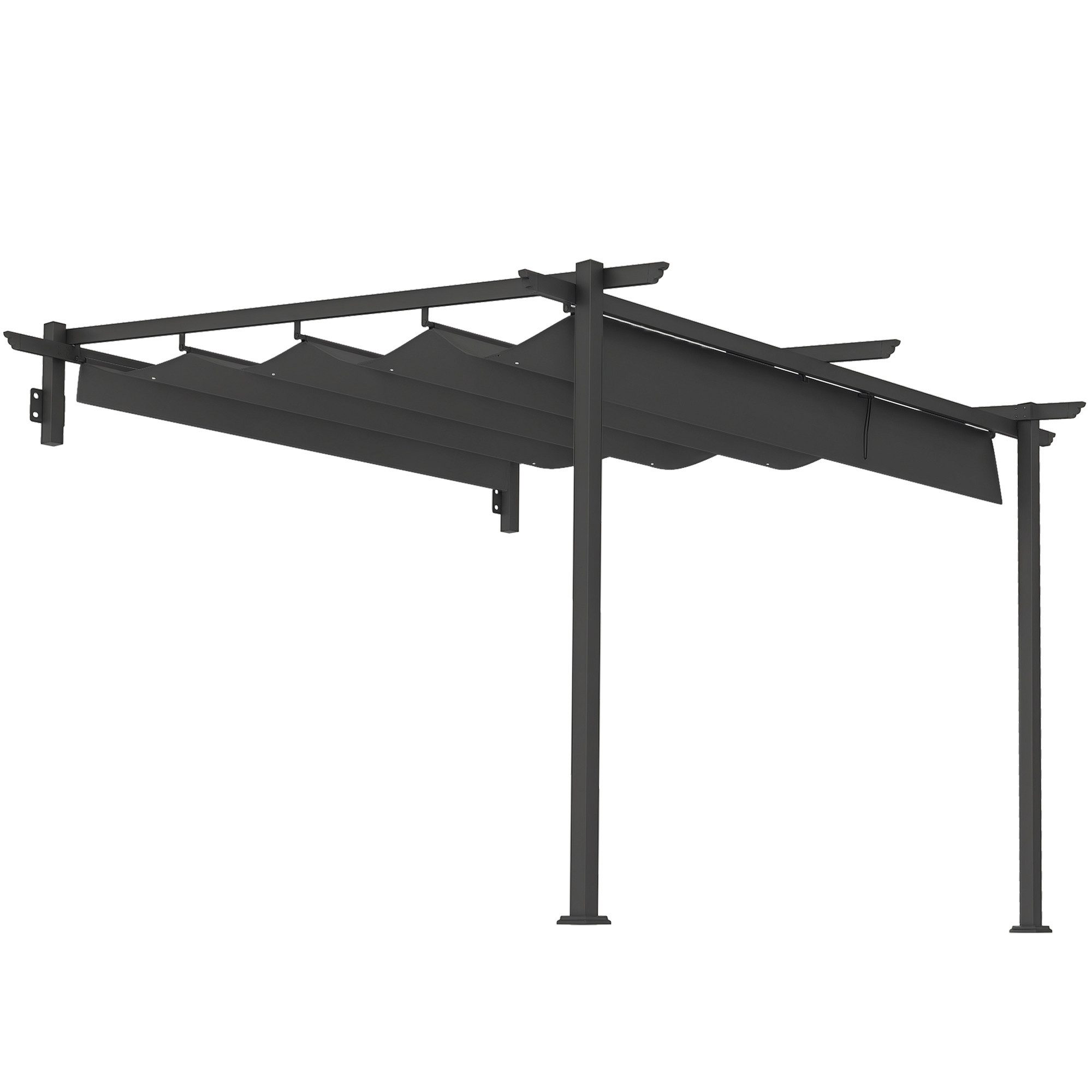 Outsunny Pergola ca. 3x3m, aus Aluminium, Wandmontage, mit Verstellbares Dach, BxTxH: 297x297x230 cm, (Terrassendach, 1-tlg., Terrassendachung), Sonnenschutz für Terrasse und Garten, Dunkelgrau