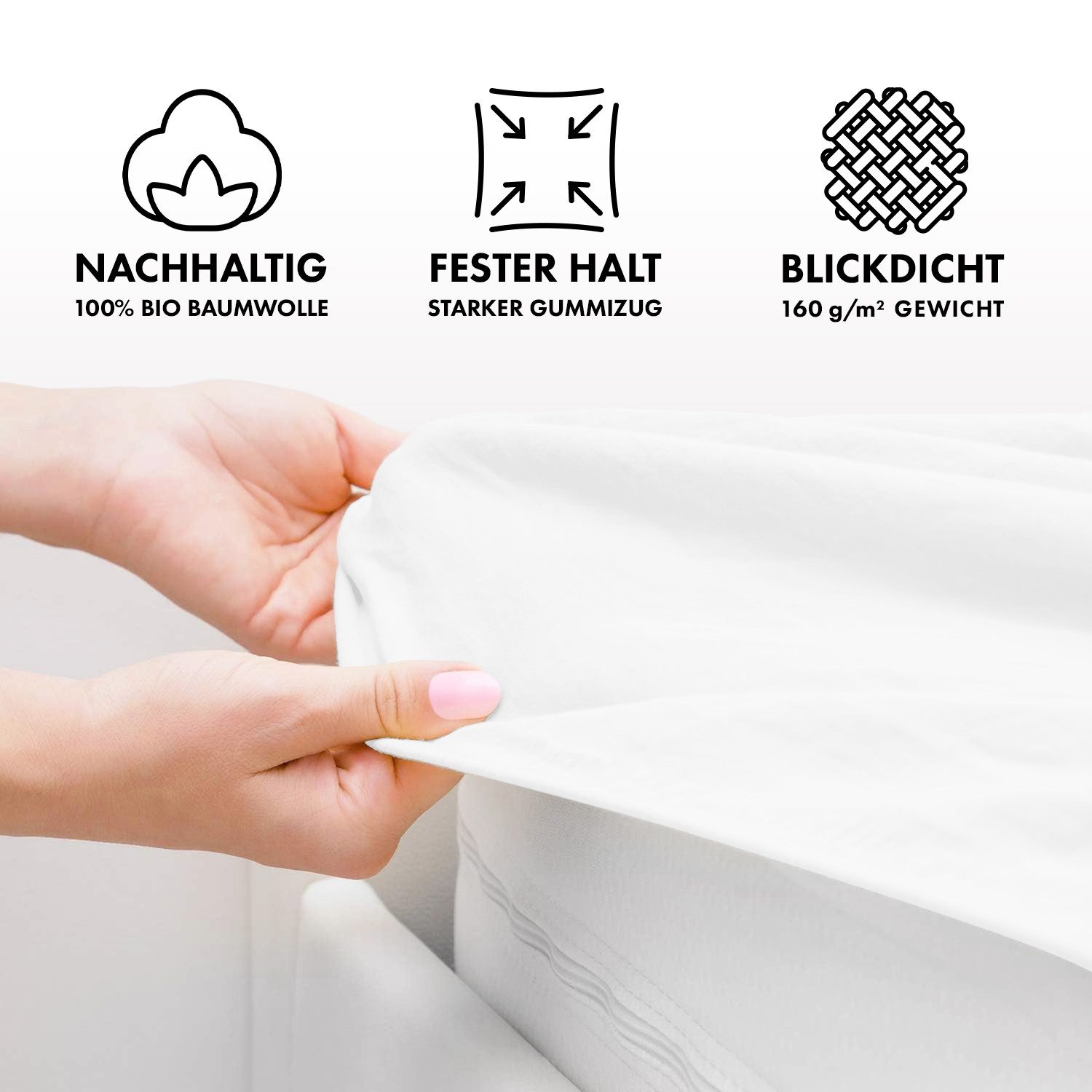 Jacobson Spannbettlaken BIO, Jersey Spannbetttuch, Bettlaken 160 g/m², 100% BIO-Baumwolle, Gummizug: rundum, GOTS zertifiziert