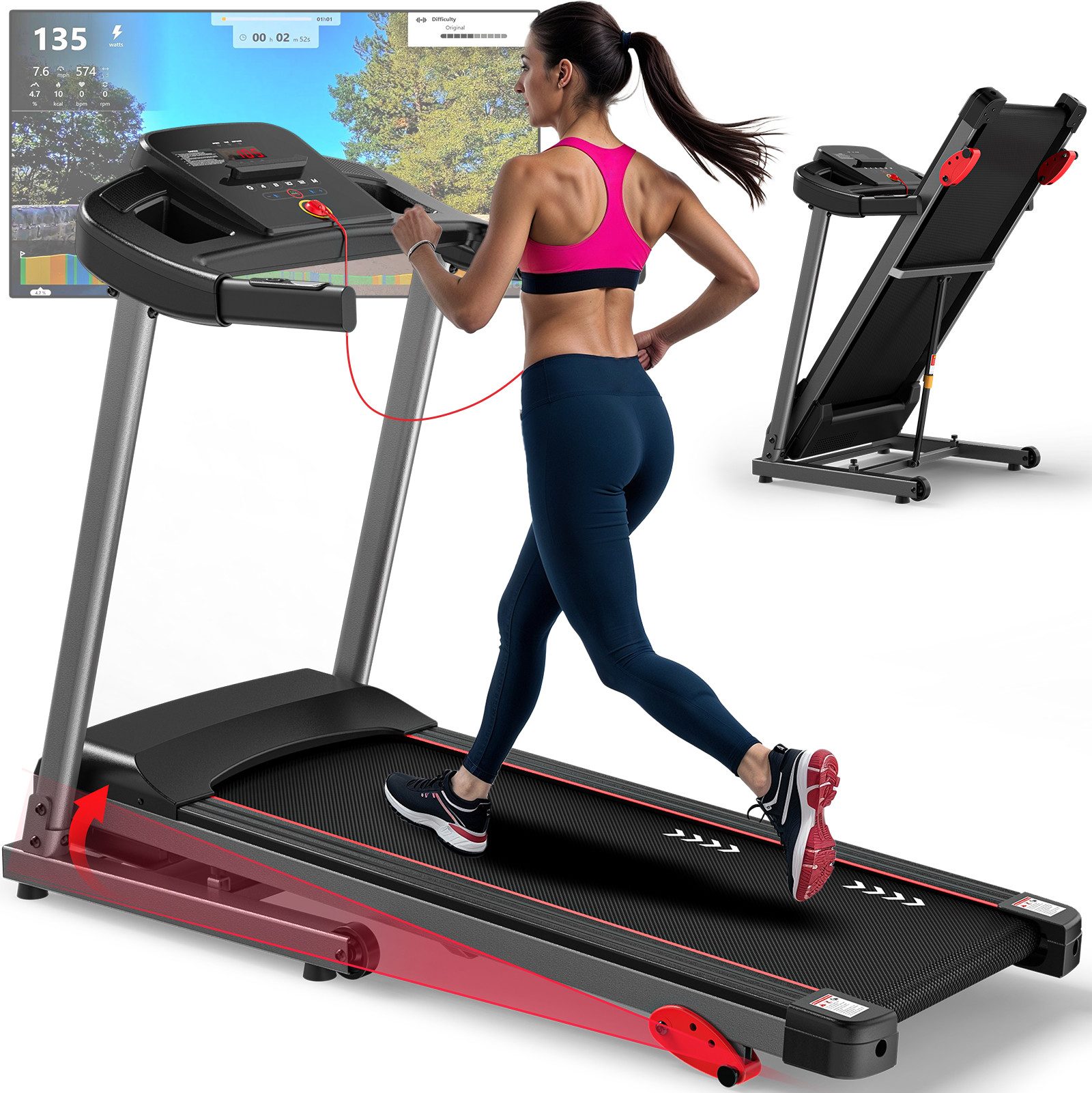 Laufband klappbar bis 12 km/h, 2,5 PS Motor, Trainingslaufband, Home-Laufgerät