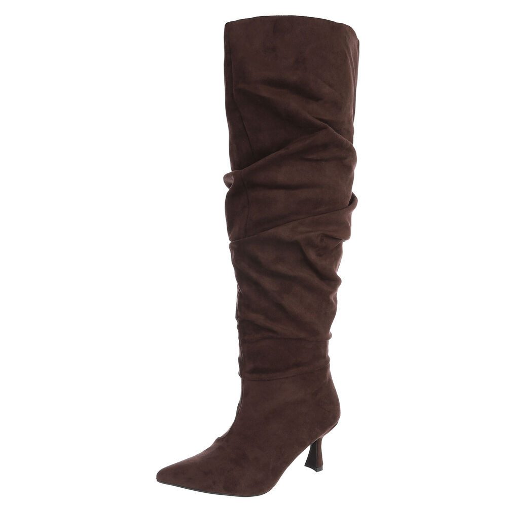 Ital-Design Damen Overknee-Stiefel mit Absatz und Gerafftem Schaft Overkneestiefel (92157712) Pfennig-/Stilettoabsatz Stiefel in Dunkelbraun