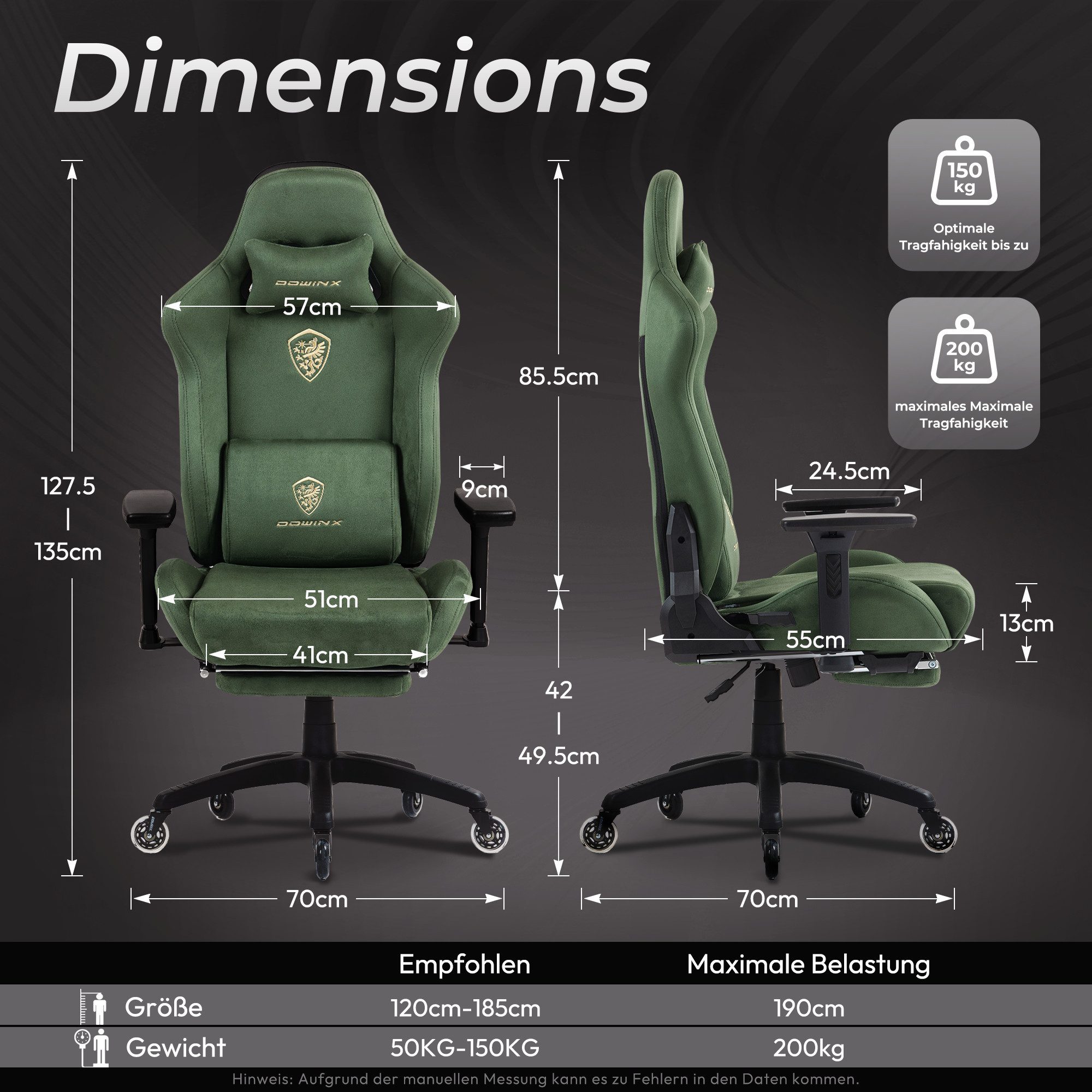 Dowinx Gaming-Stuhl Atmungsaktiver und Ergonomischer Bürostuhl aus Mikrofaser-Velours (Packung), Mikrofaser-Velours, Ausziehbarer Fußstütze, Armlehnen Verstellb – Bild 2 von 5