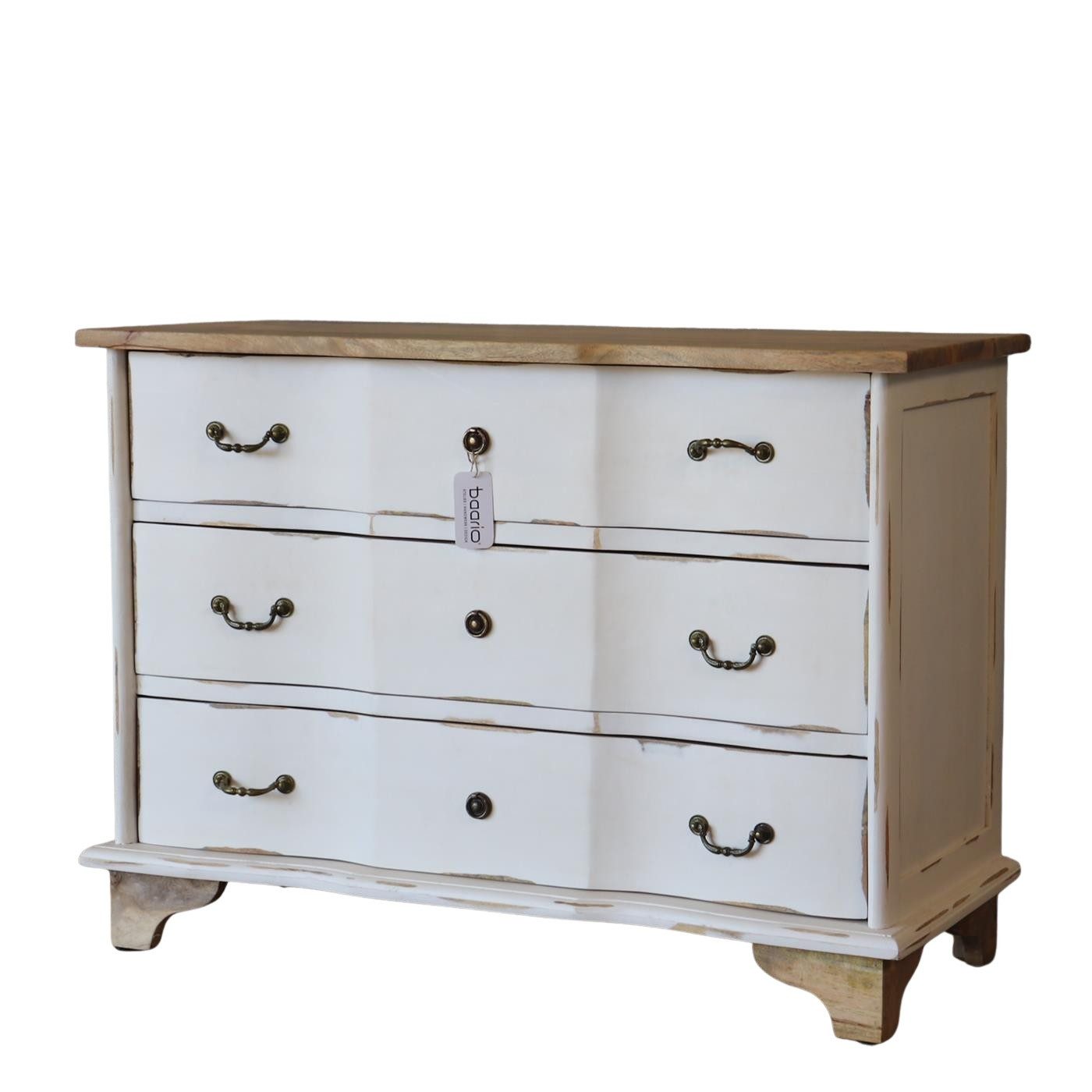 baario Kommode Kommode ARZANO weiss massiv, Shabby Schubladenkommode Antik