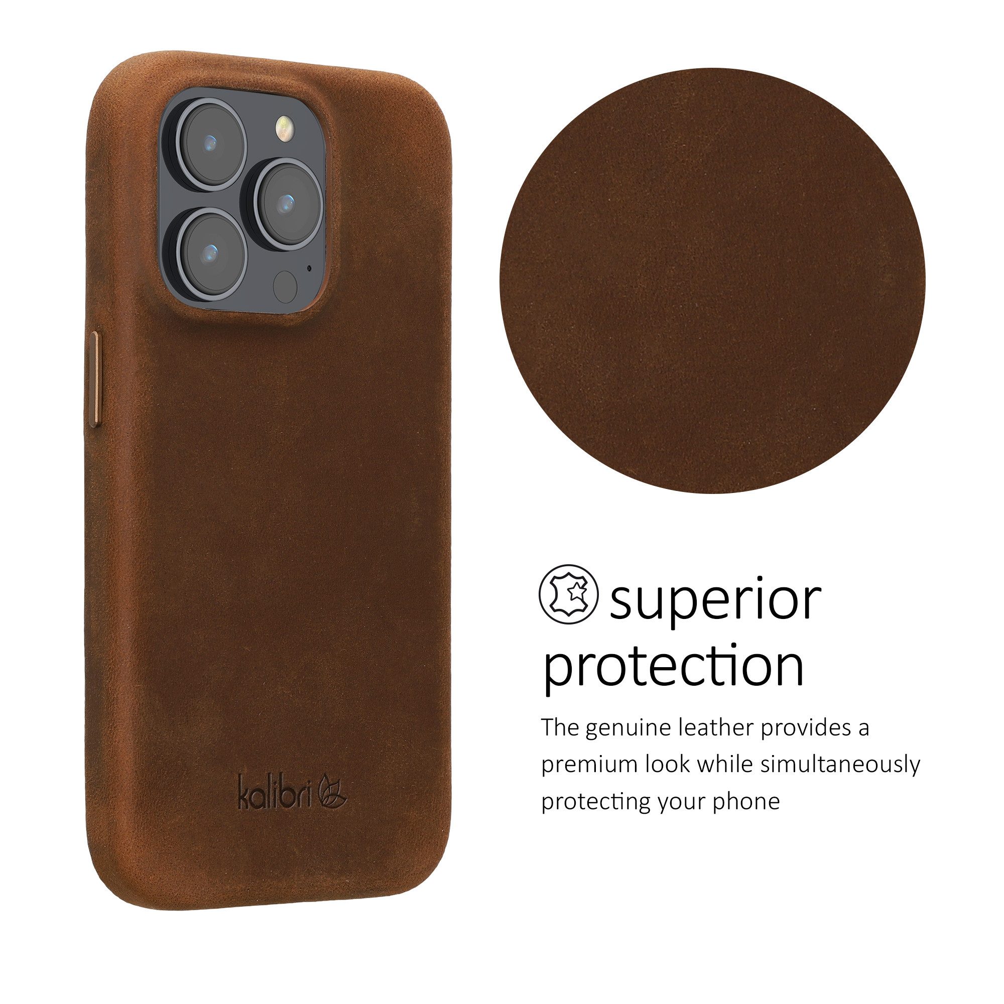 kalibri Handyhülle Hülle für Apple iPhone 15 Pro, Leder Handy Cover Case - Hardcover Schutzhülle