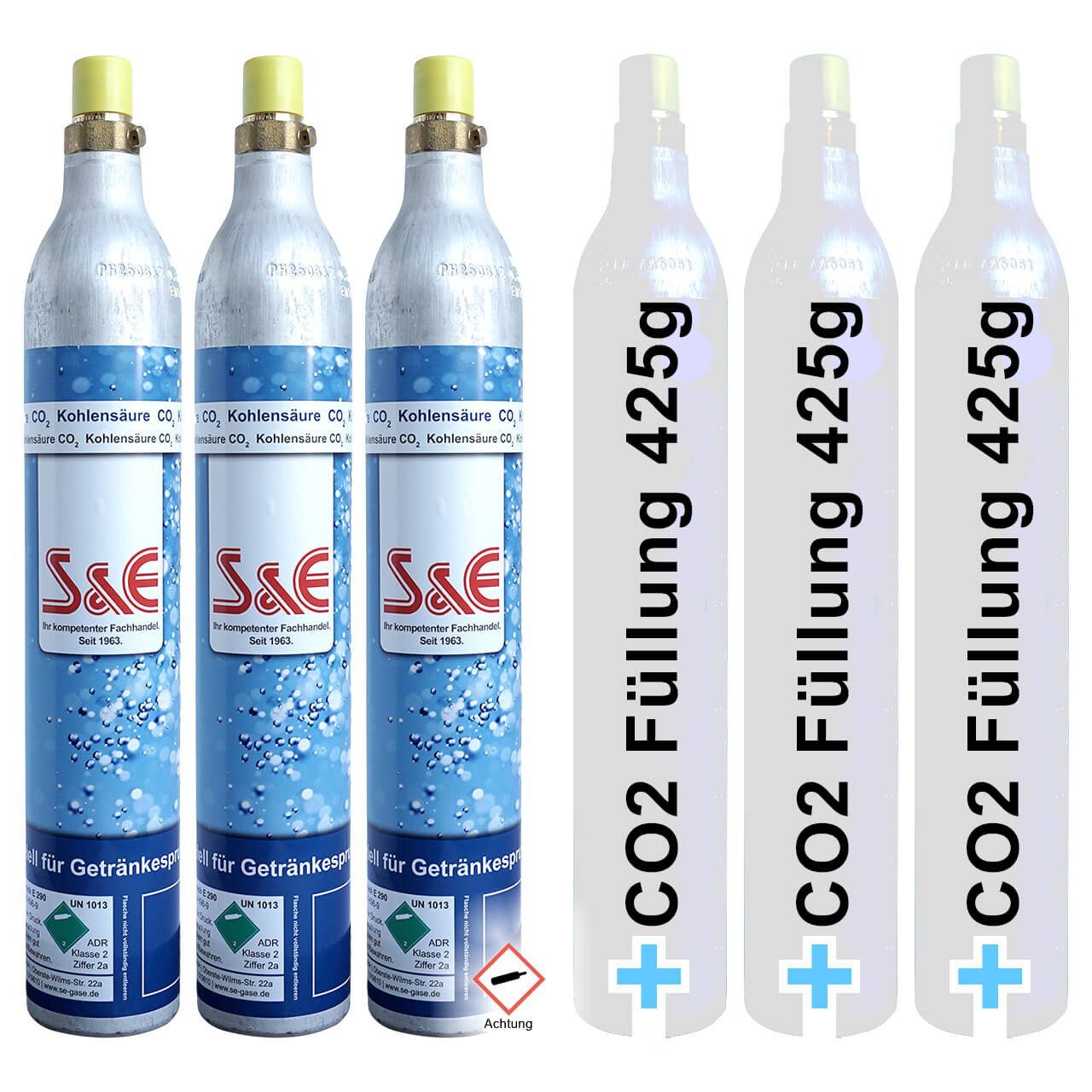 BlueCraft CO₂-Zylinder CO2-Kartusche Soda 425g für je bis zu 60 Liter Sprudel Wasser, 3 St., abgefüllt in Deutschland - geeignet für SodaStream Wassersprudler