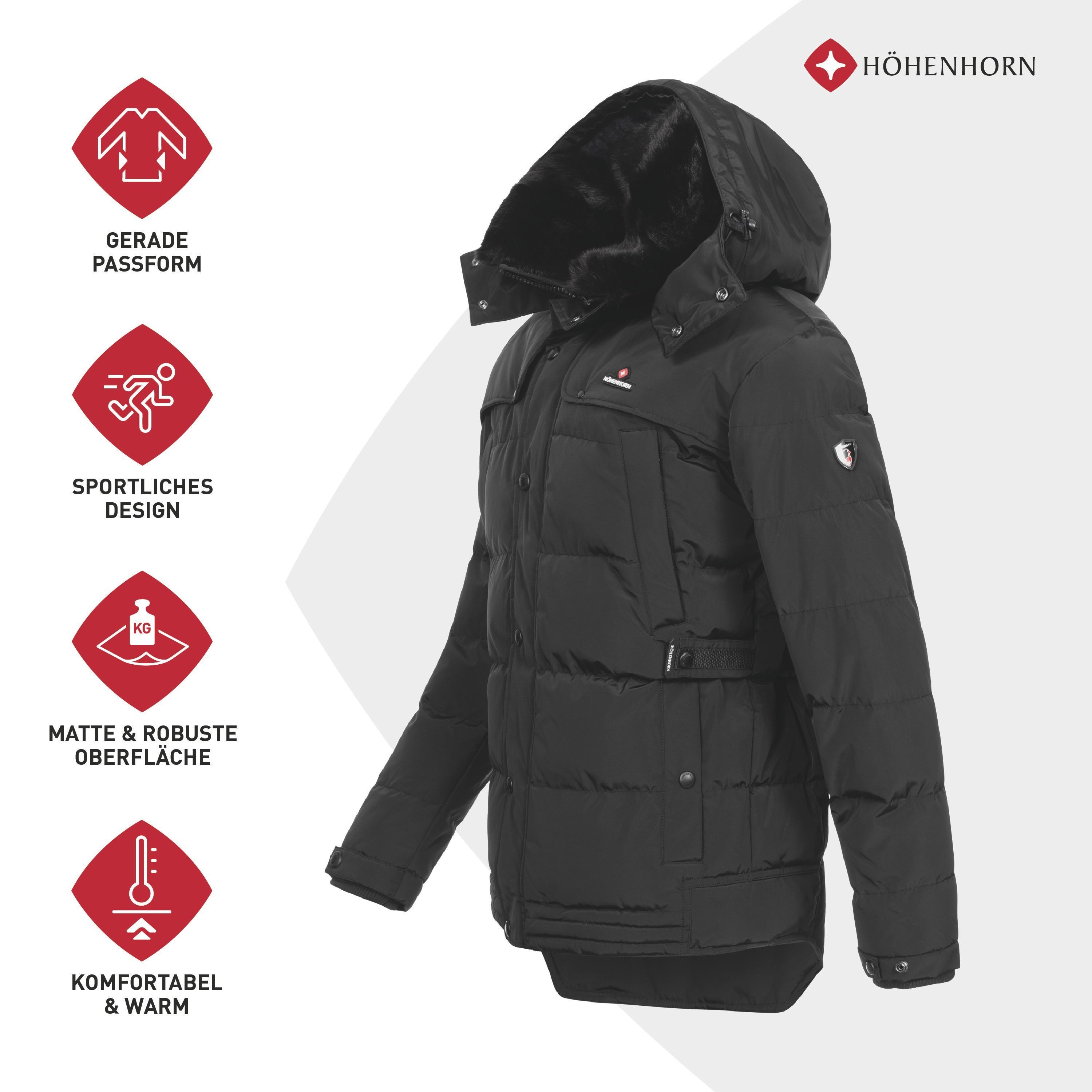 Höhenhorn Winterjacke Adamelo Herren Winter Jacke für Männer Quilted Steppjacke Gefüttert abnehmbarer Kunstfellkragen & Kapuze, weiche Microfleece Innenseite