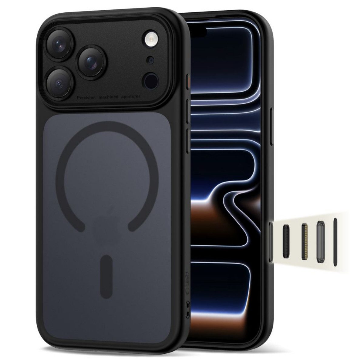 TECH PROTECT Handyhülle Magpeak CC Case kompatibel mit iPhone 17 Pro Mattschwarz 6.3 Zoll, Matte Hybridkonstruktion mit integrierter Magnetfläche