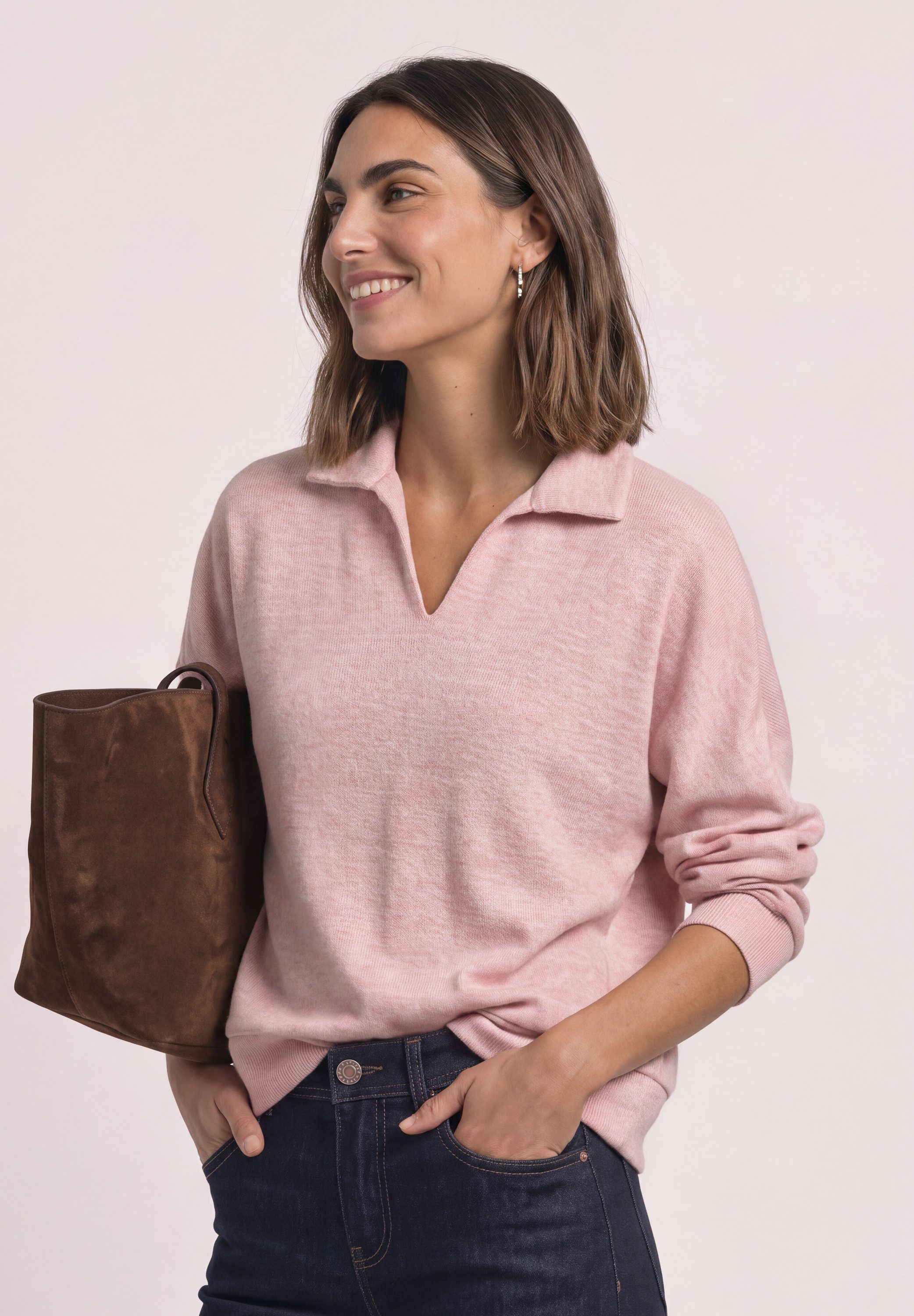 STREET ONE Langarm-Poloshirt mit Polokragen / Im Melange-Look