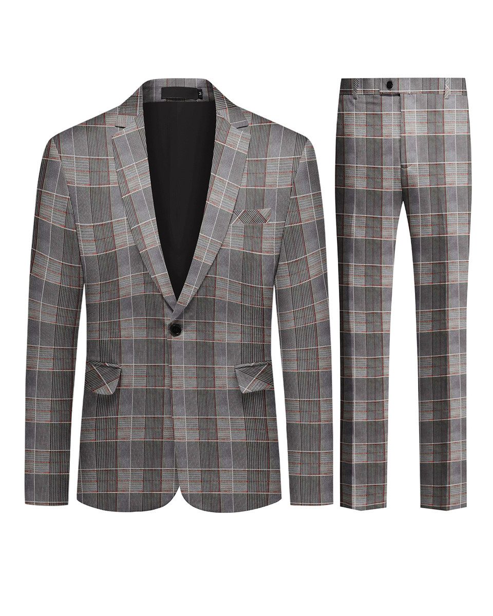 Allthemen Anzug (2 tlg) Slim Fit Herrenanzug im Farbeblock-Karomuster günstig online kaufen