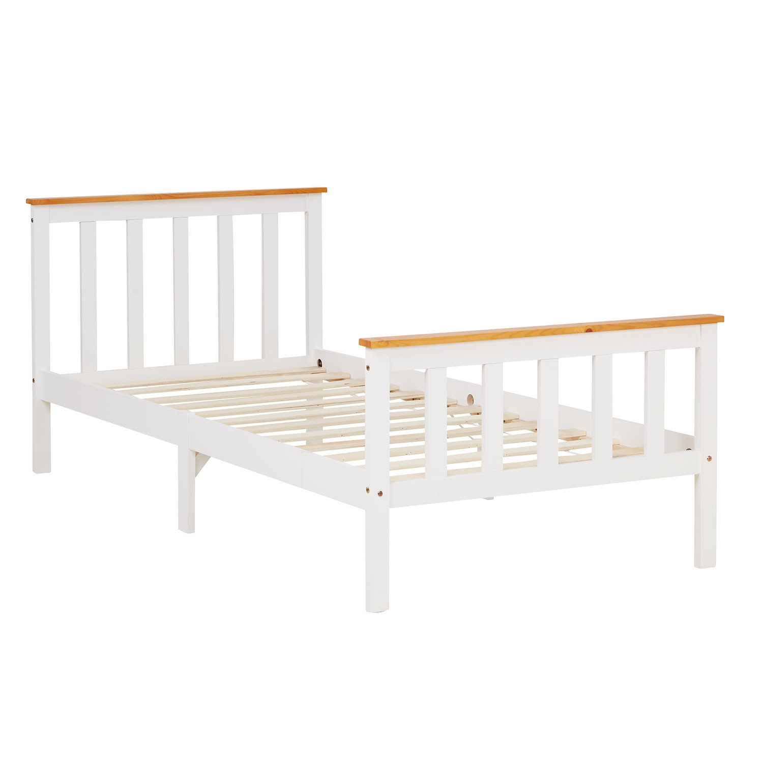 Homestyle4u Massivholzbett 90x200 140x200 70x140 Doppelbett Jugendbett Weiß/Natur Kiefer (Set, mit Lattenrost), mit Kopfteil