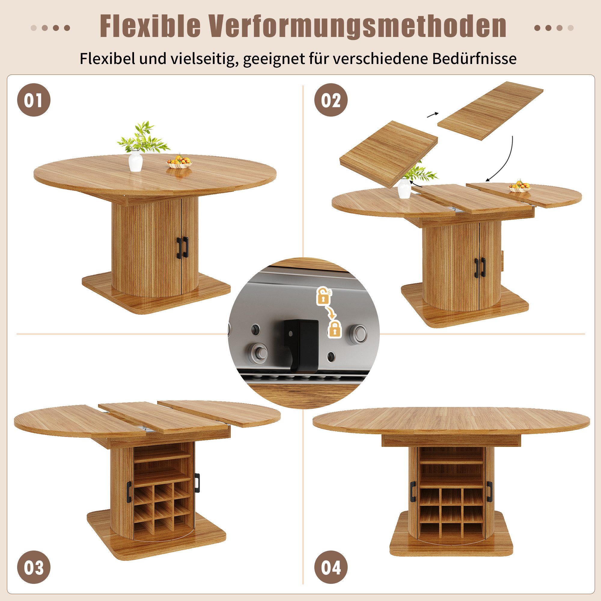 i@home Esstisch Ausziehbarer mit Stauraum multifunktionaler (Packung Set), herausnehmbaren Einlegeböden platzsparender Küchentisch MDF – Bild 4 von 5