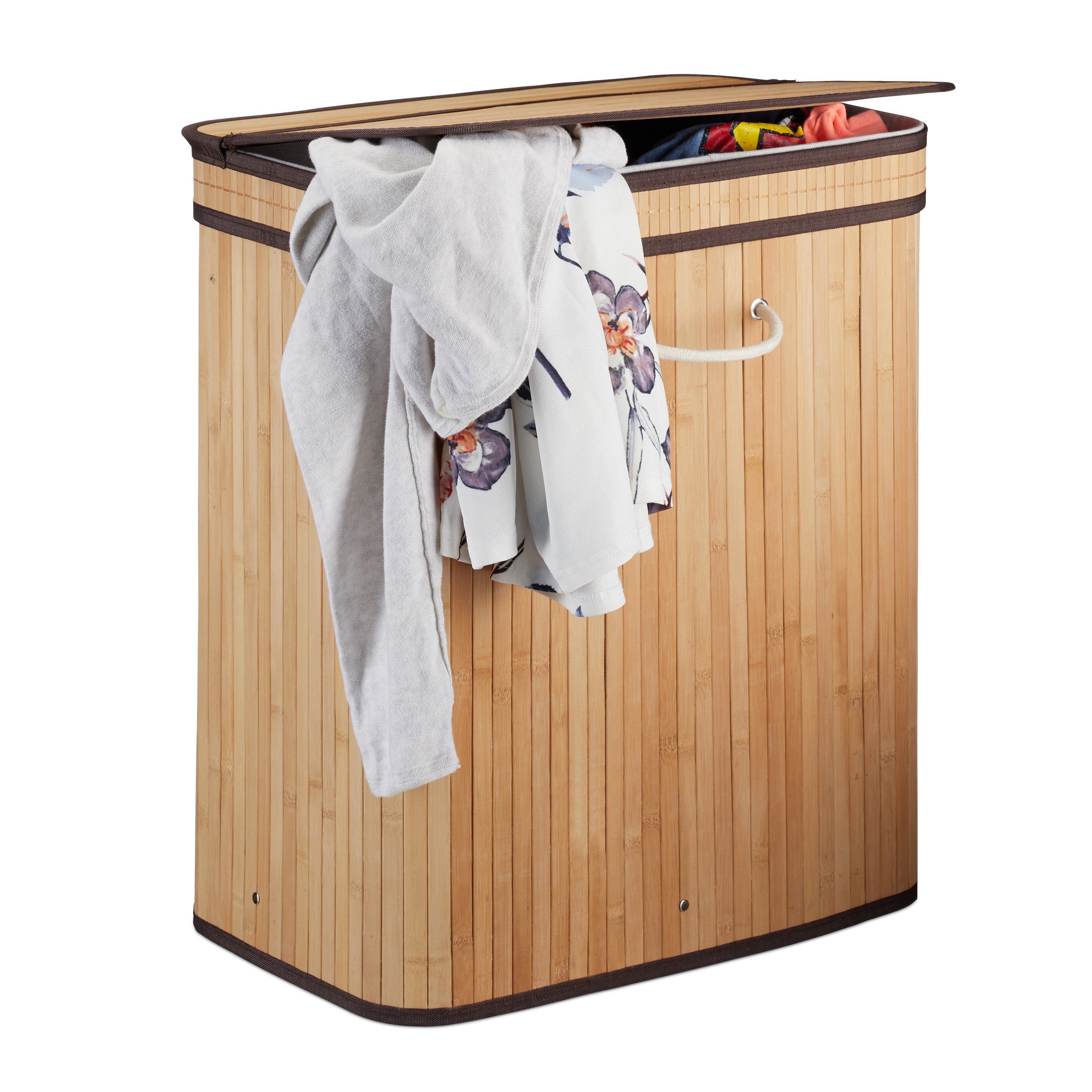 relaxdays Wäschesortierer Wäschekorb Bambus eckig, natur günstig online kaufen