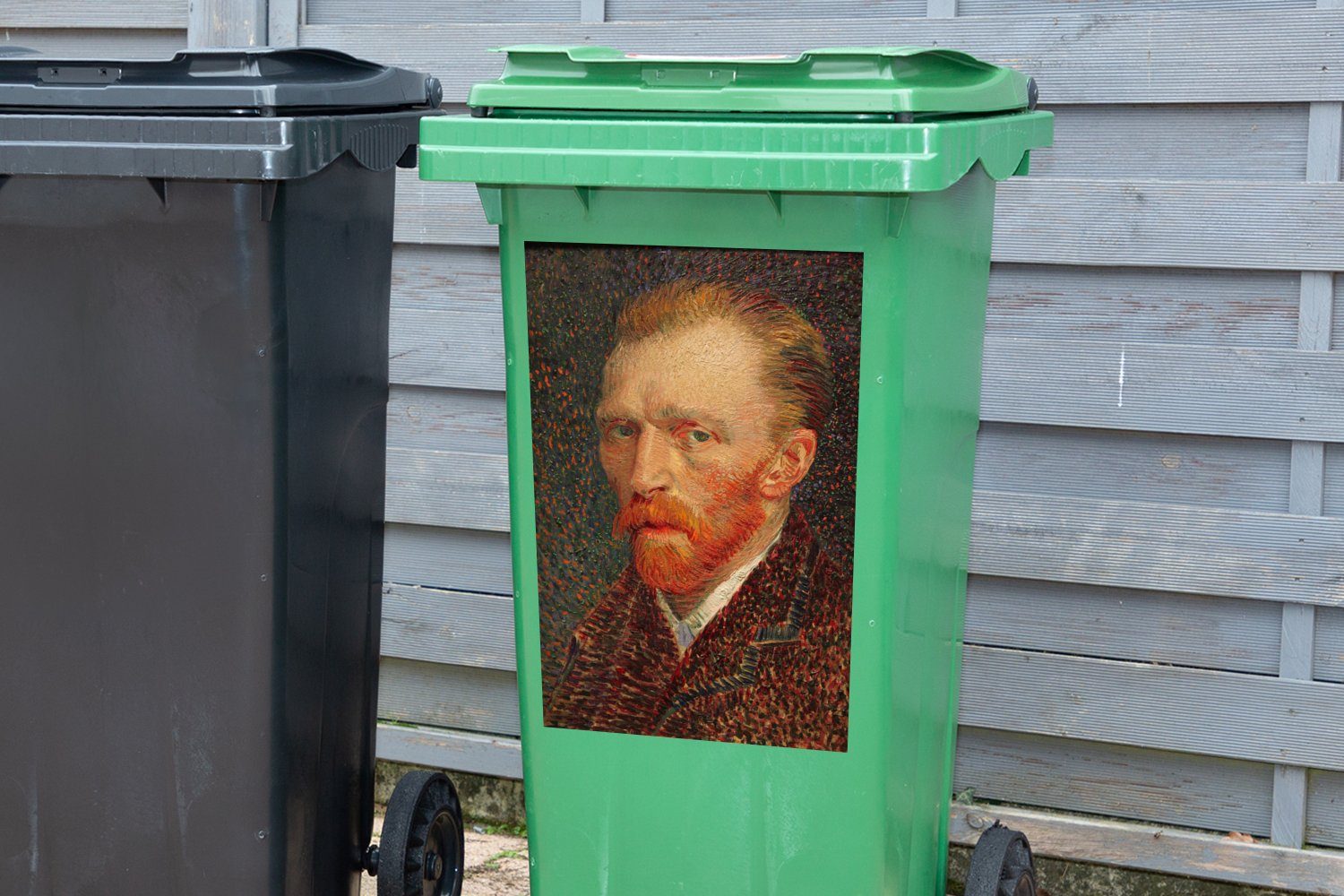 Mülltonne, Sticker, Mülleimer-aufkleber, (1 - Wandsticker Gogh van St), Container, Vincent Abfalbehälter Selbstporträt MuchoWow