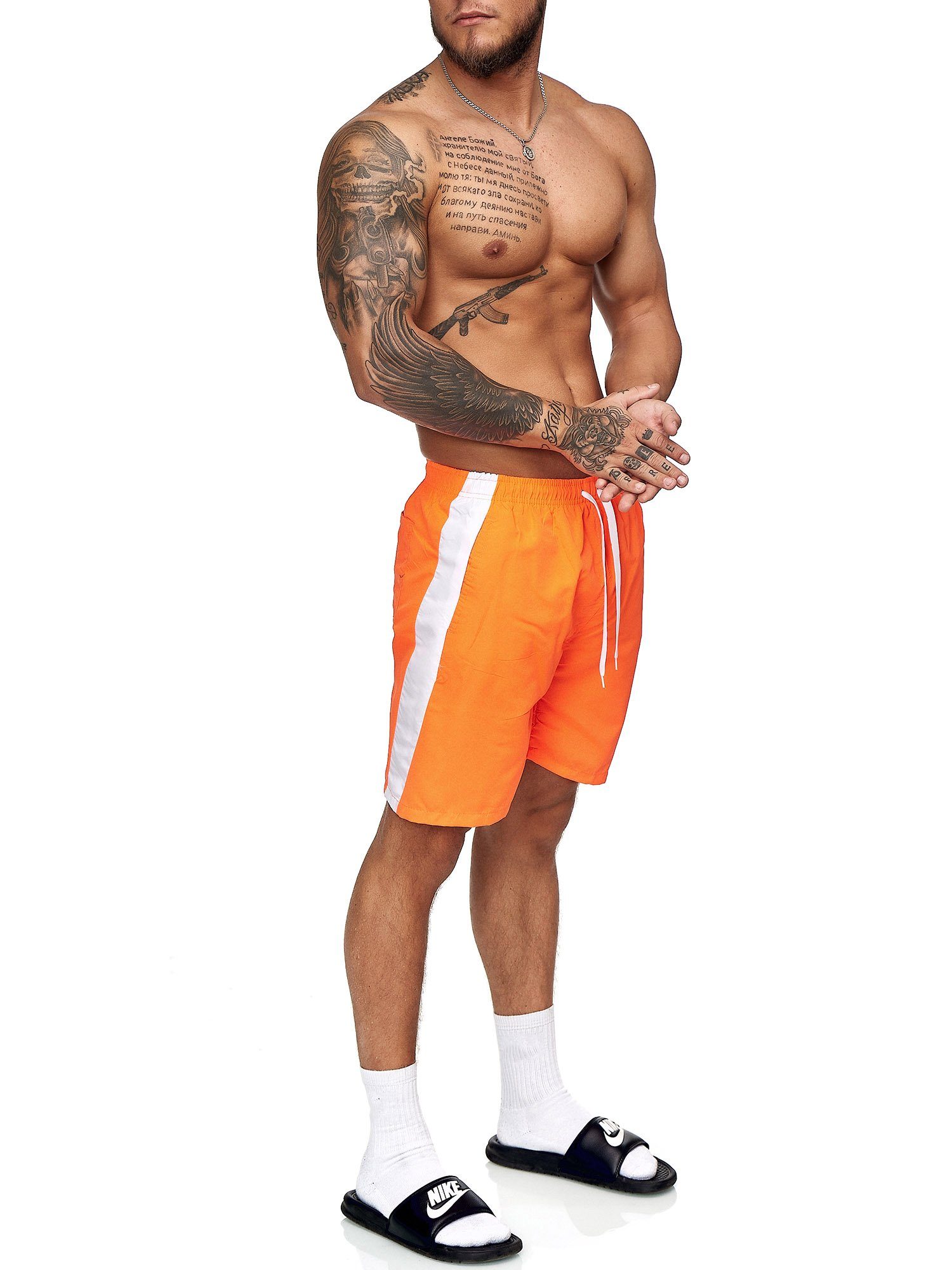 Bermudas Orange Shorts Hose (Kurze Sweatpants, Fitness Freizeit 1-tlg., im Design) modischem BH200 Weiss Casual OneRedox 400