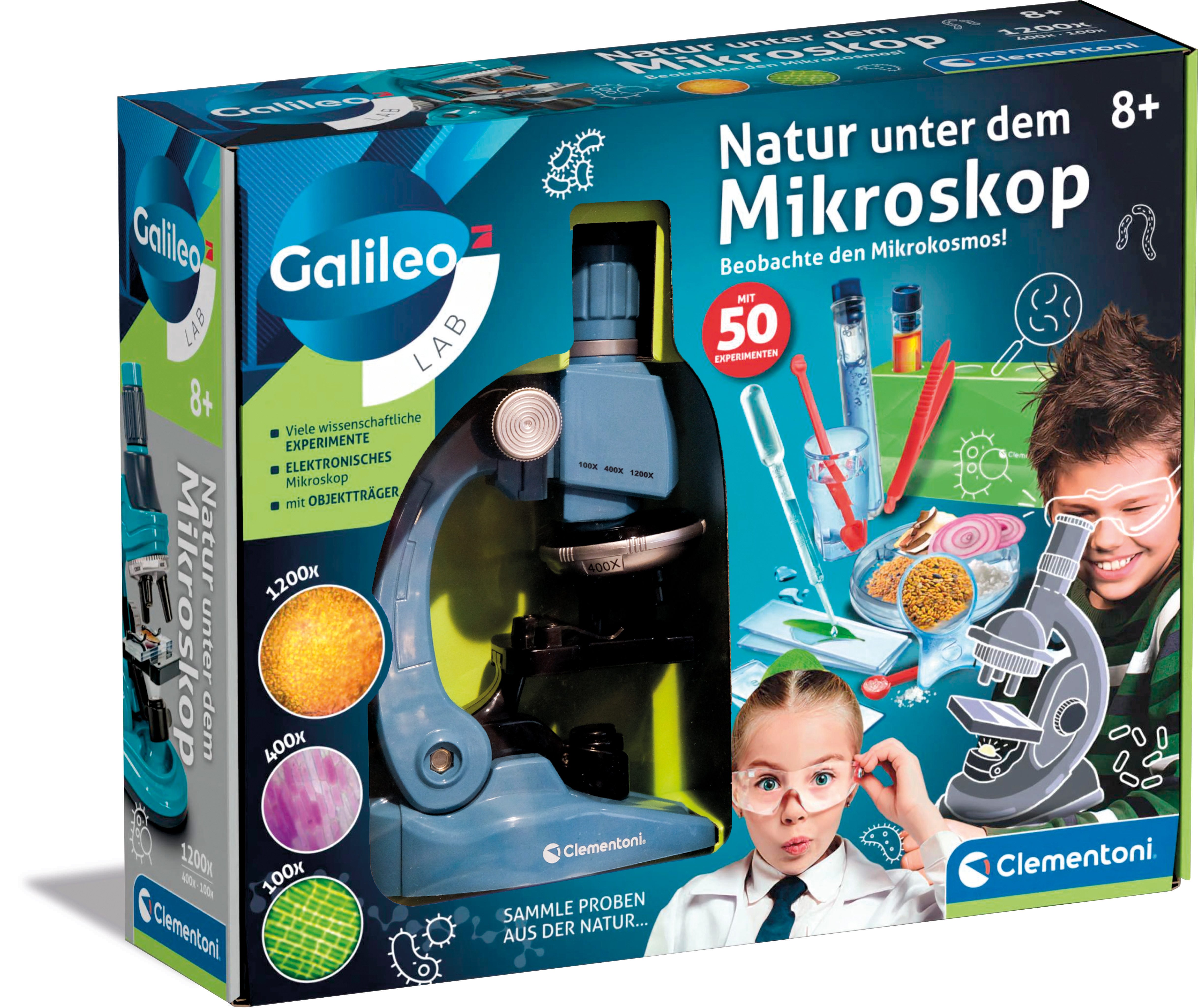 Clementoni® Experimentierkasten Galileo Lab, Natur unter dem Mikroskop, mit LED-Licht
