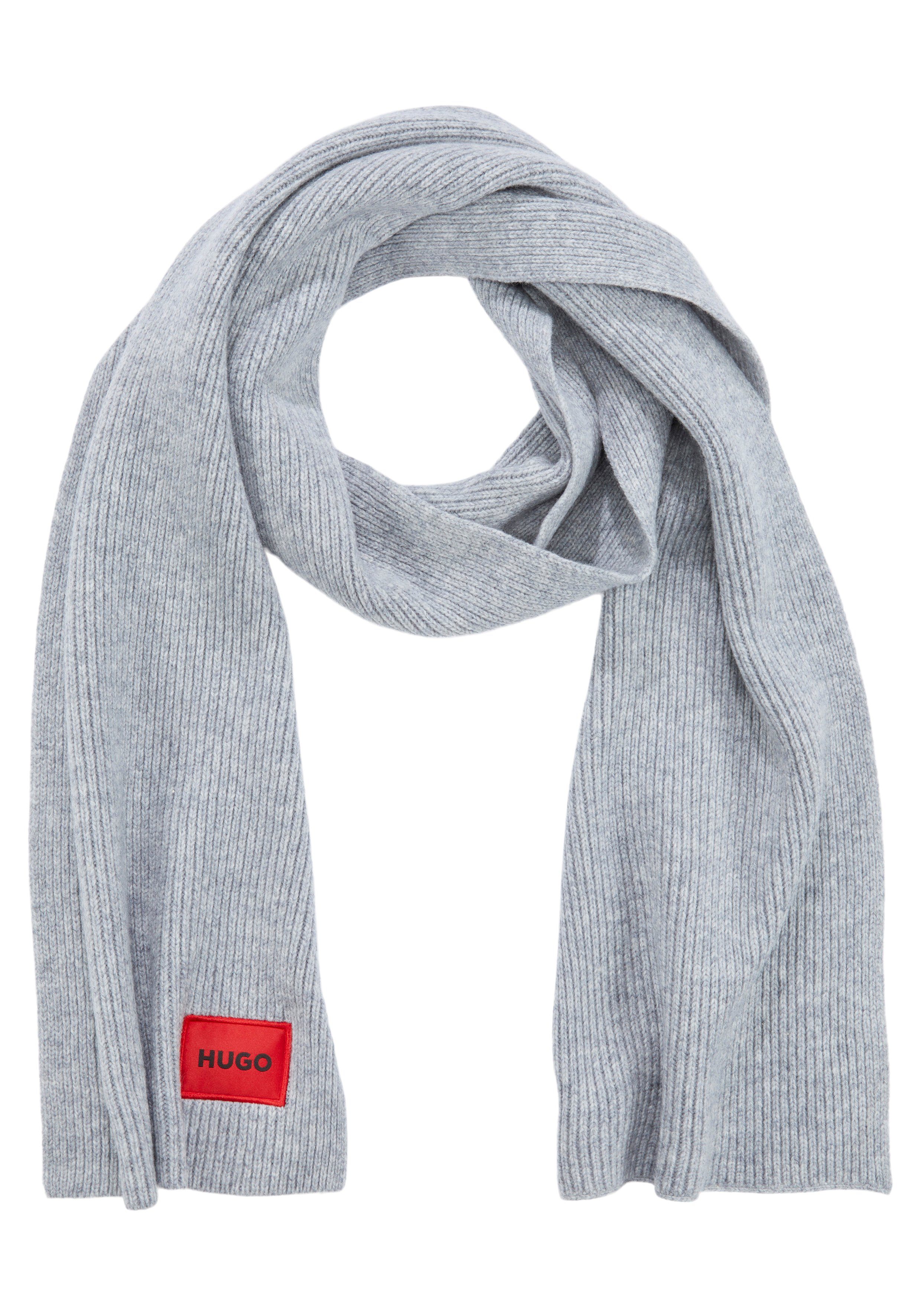 HUGO Strickschal Gueen ME, rotem Woll-Mix, HUGO cm mit x 033 26 Grey aus Logo-Label 180 Medium