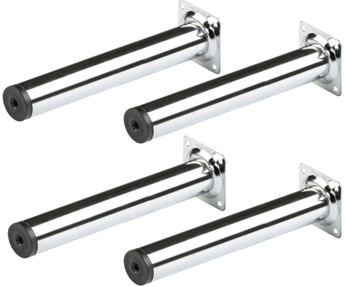 Metafranc Möbelfuß 4x Möbelfuss Möbelbein rund 400mm verchromt Ø30mm mit M10 Hülse