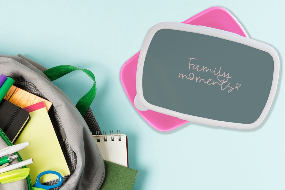 Mädchen, (2-tlg), Zitate Brotbox MuchoWow für Brotdose - Familienmomente, Kunststoff, - Kinder, Snackbox, Sprichwörter rosa Lunchbox Erwachsene, Kunststoff