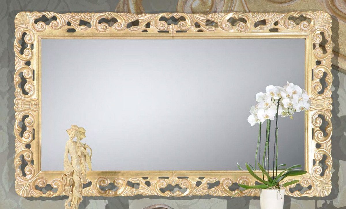Casa Padrino Barockspiegel Luxus Barock Spiegel Gold - Rechteckiger Massivholz Wandspiegel im Barockstil - Prunkvolle Barock Möbel - Luxus Qualität - Made in Italy