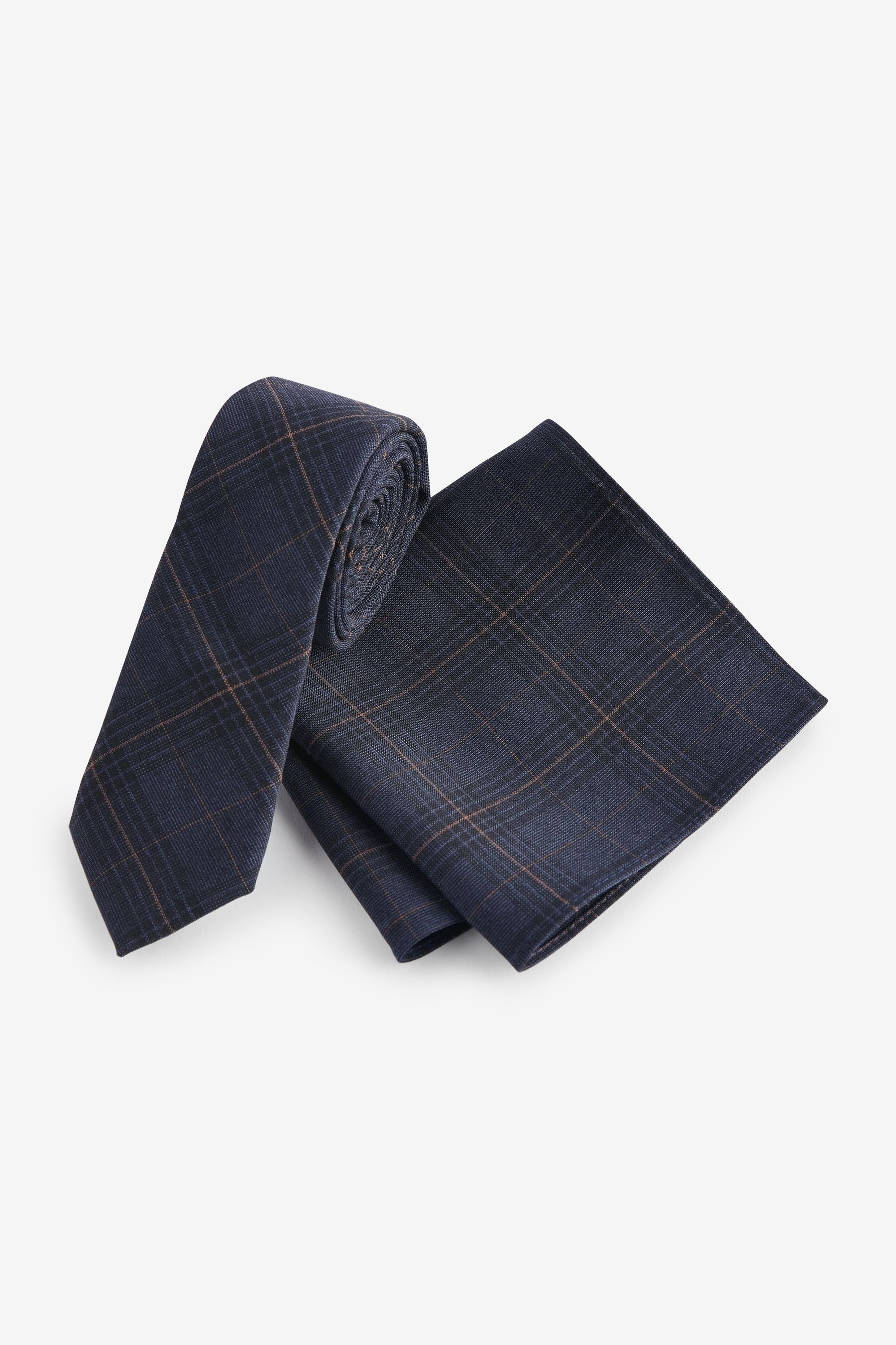 Next Krawatte Krawatte und Einstecktuch im Set - Slim (2-St) Grey Heritage Check | Breite Krawatten