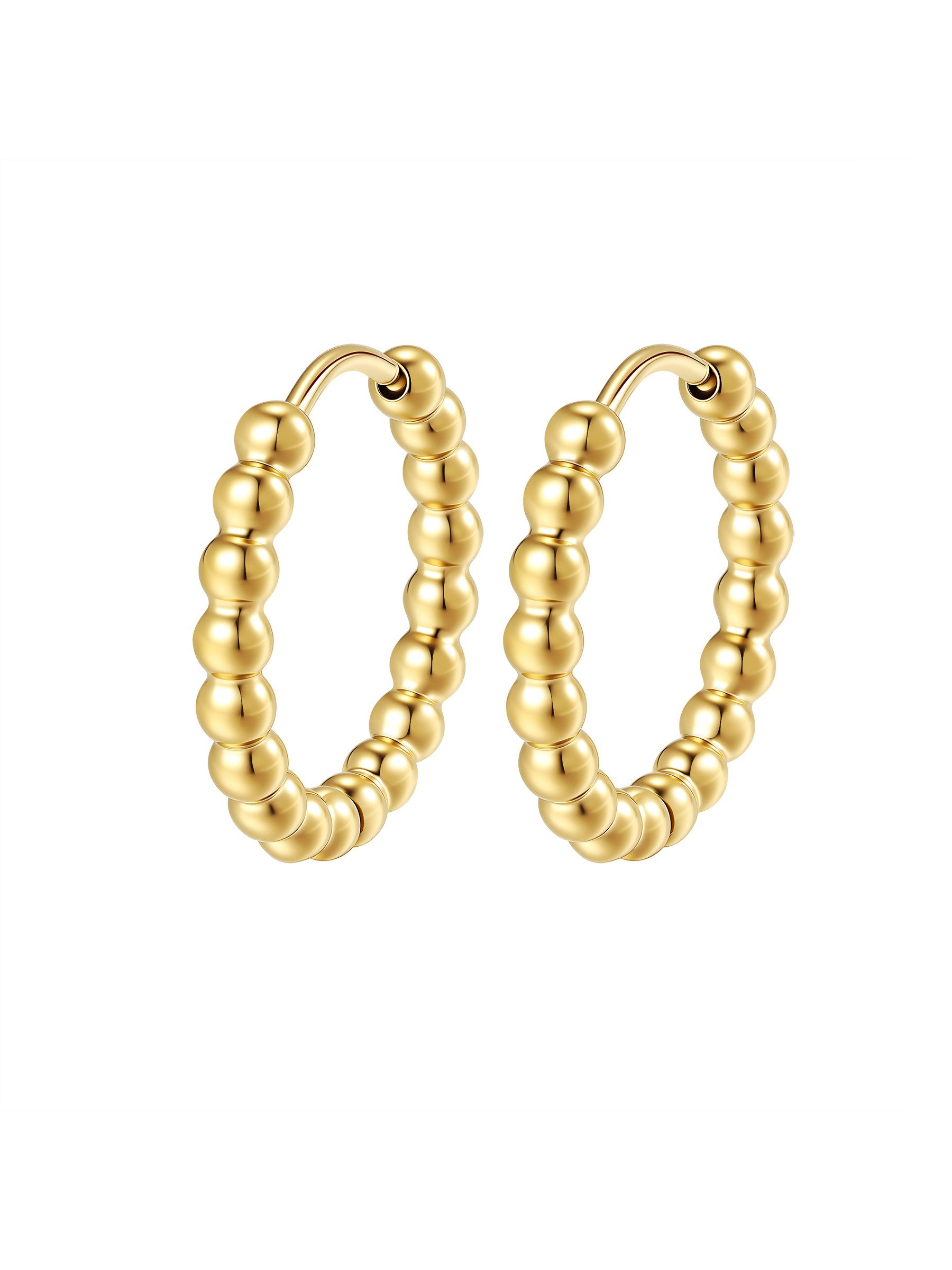 Hey Happiness Paar Creolen Kugel-Ohrringe im Beaded-Style aus Edelstahl, Ohrringe für Damen 18k vergoldet in 3 Größen