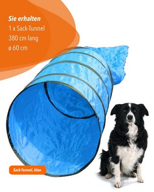 Superhund Agility-Tunnel Agility Sacktunnel, Spieltunnel, 3,80 m lang, ø 60 cm Farbe Blau, Agility-Tunnel aus hochwertigem Nylongewebe, Spiralen aus Federstahldraht.