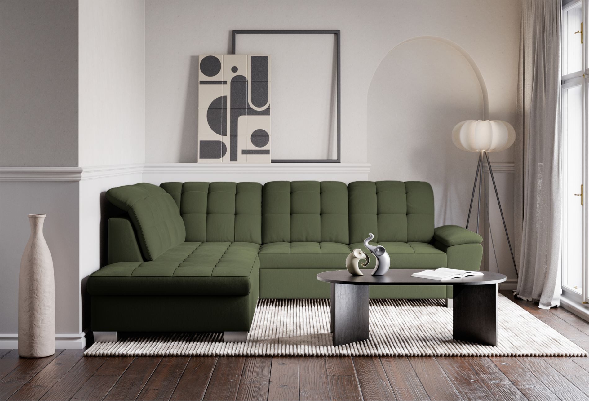 Selsey Ecksofa JAMAAL, Ecksofa mit Schlaffunktion, Bettkasten & Verita-Stoff, L-Form