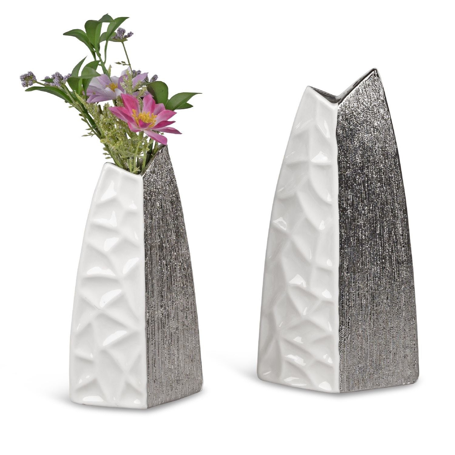Dekovase White Silver Relief