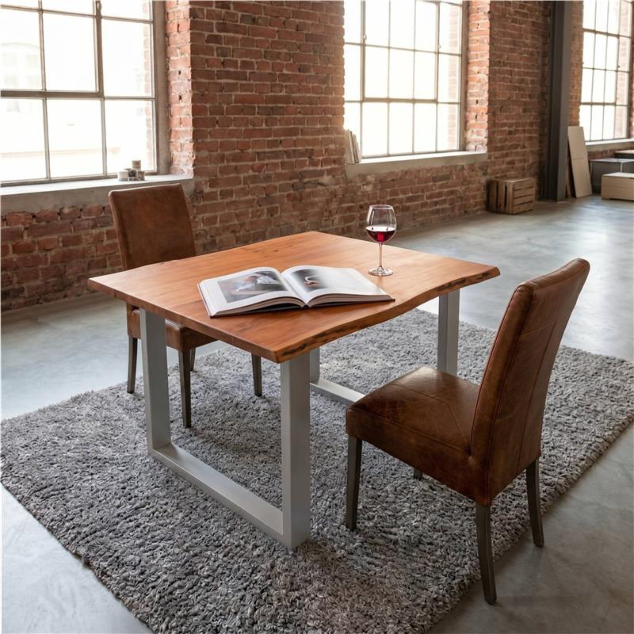 SAM® Baumkantentisch Sonja, massives Holz, echte Baumkante, Metallgestell U-Form, bis 3m