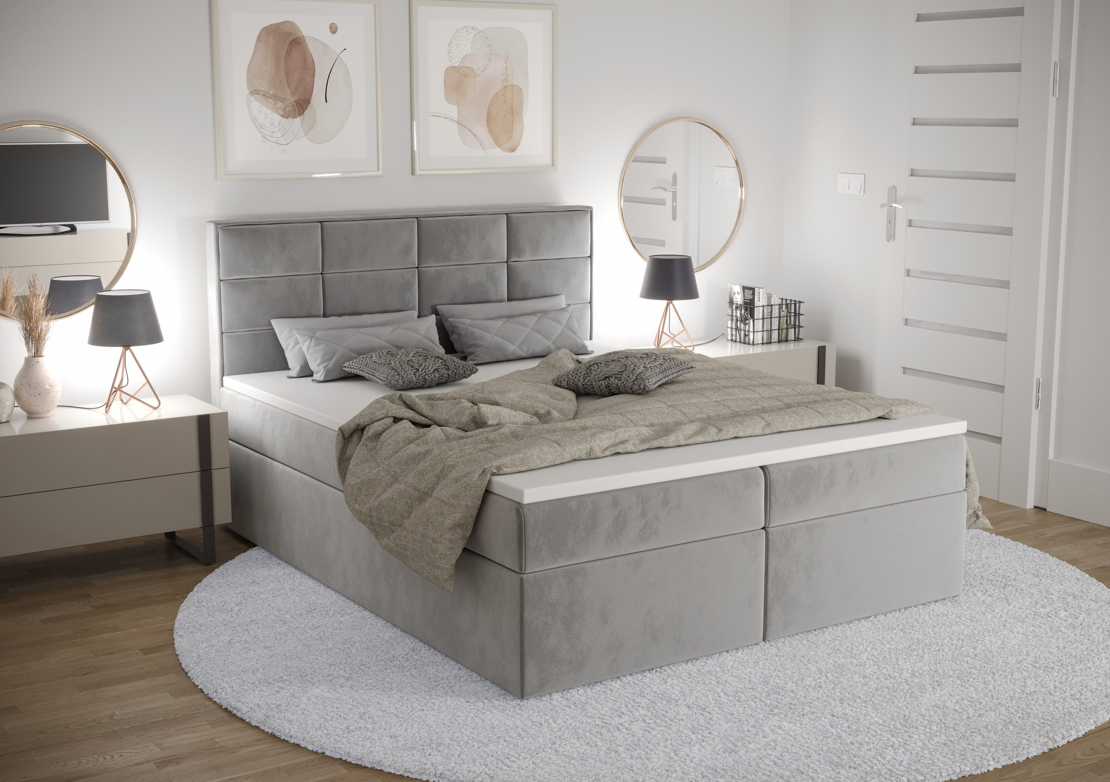 B&B Home Boxspringbett Boxbett Kaja 140 160 180 cm (H3 Matratze Bonellfederung, Kopfteil, Bettkasten und Topper)