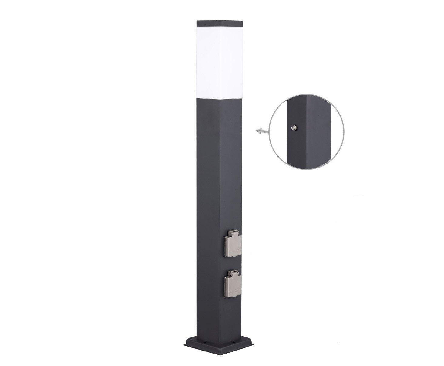 G&L Gartensteckdose LED Pollerleuchte IP44 Gartenstehlampe, Wegeleuchte mit E27-Fassung, Edelstahl Außenleuchte Stehleuchte, mit 2 Steckdosen, Leuchtmittel nicht inklusive