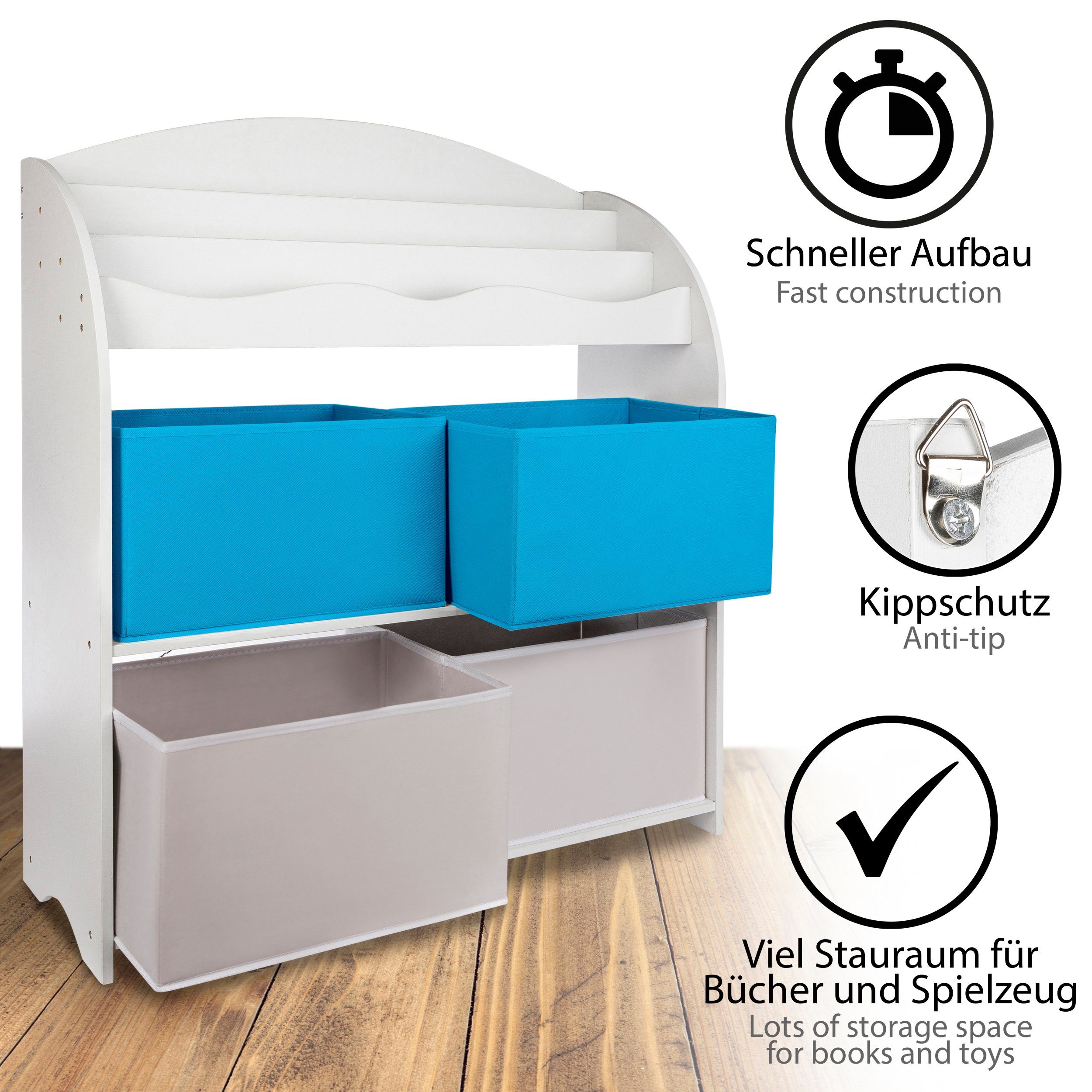 ONVAYA Bücherregal Kinder-Bücherregal Weiß, Kinderregal mit Boxen, Aufbewahrung