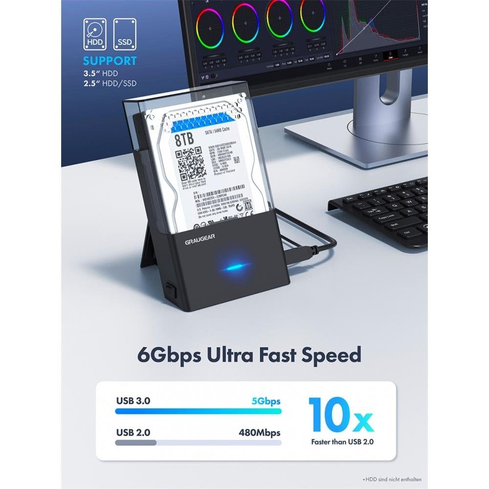 GRAUGEAR Festplatten-Dockingstation G-3502-AC, USB 3.0 Docking Station für 3,5” 2,5“ HDD SSD Festplatten Docks