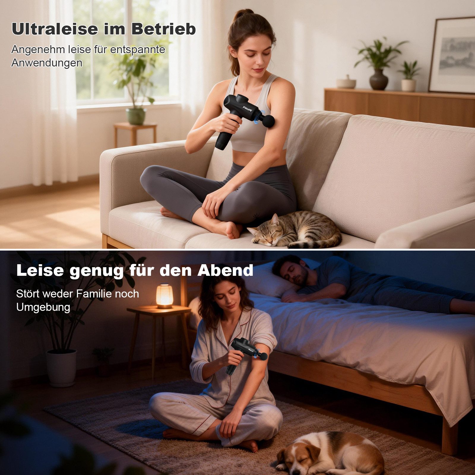 FunLife Massagepistole Tiefengewebe Massagepistole 12 mm Hub, Komplett-Set, 6 Aufsätze, Tasche & Geschenkverpackung, 10 Stufen · USB-C · unter 45 dB – Bild 4 von 5