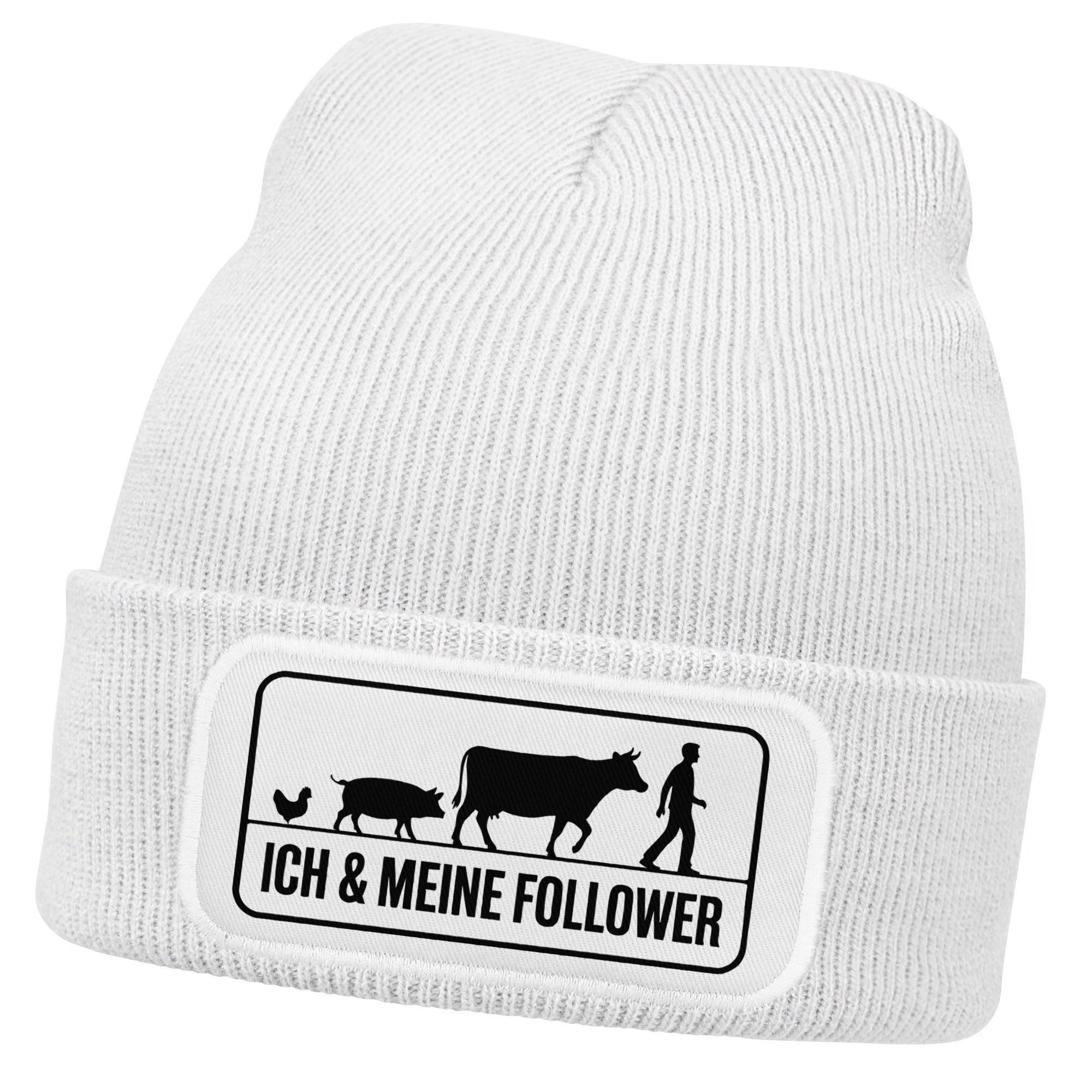 Strickmütze Damen Beanie Strickmütze mit Spruch Ich und meine Follower Aufdruck