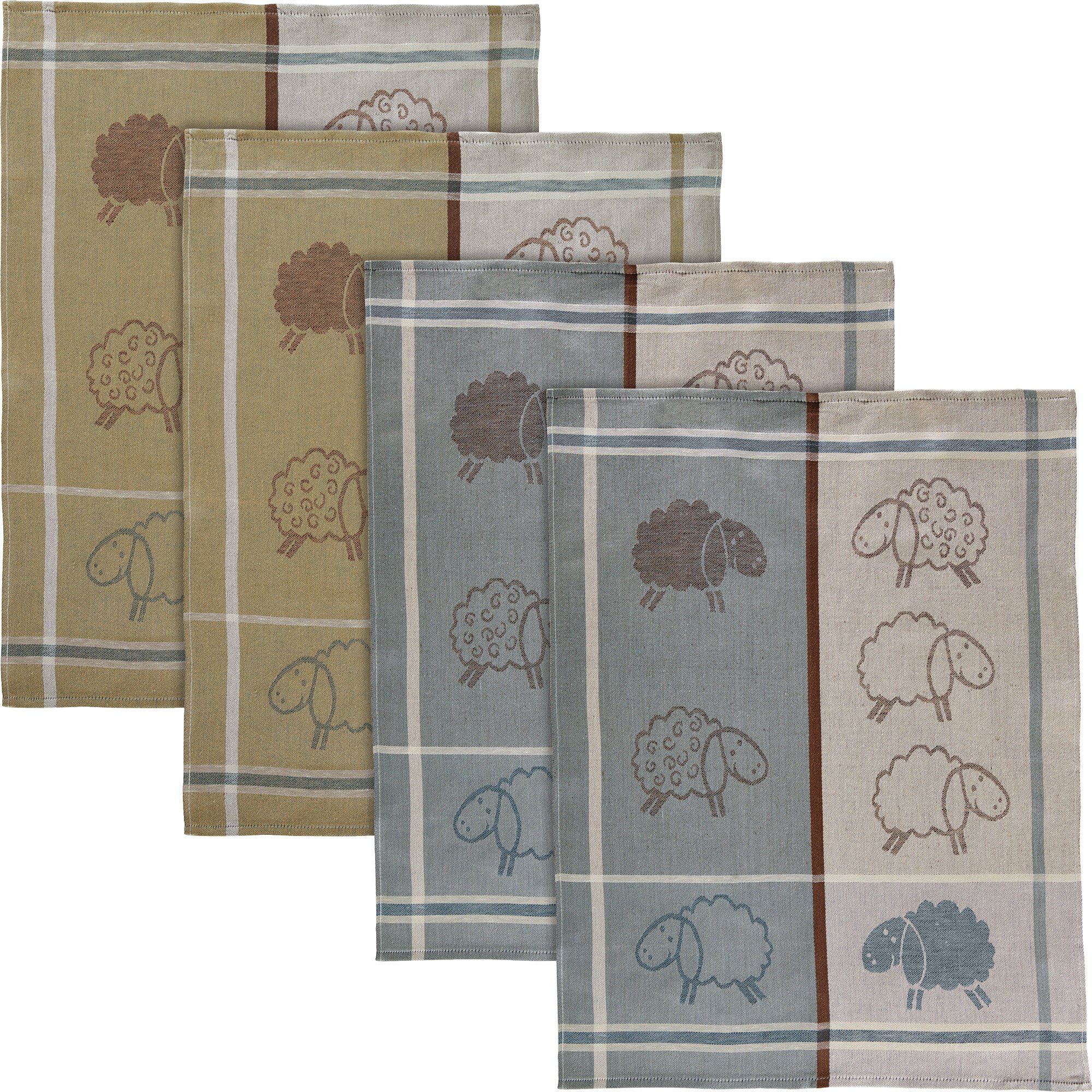 Kracht Geschirrtuch Geschirrtuch "Schafe" 4er-Pack, Halbleinen Karo günstig online kaufen