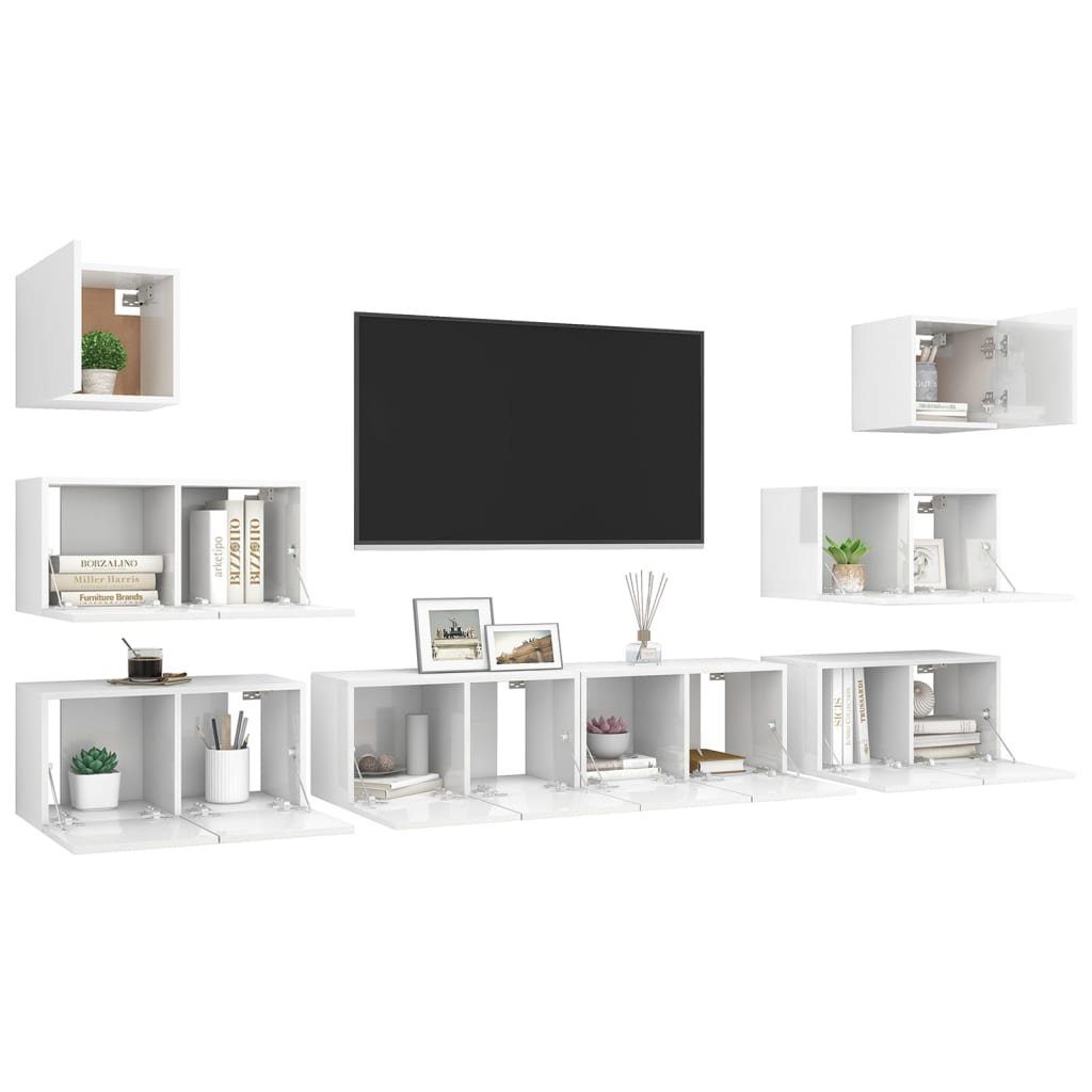 Spanplatte vidaXL TV-Schrank-Set Hochglanz-Weiß TV-Konsole für Kleiderschrank Fernsehe 8-tlg
