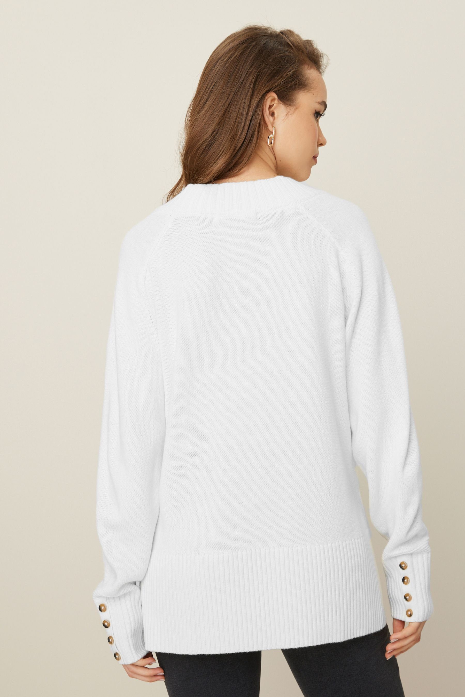V-Ausschnitt Bequemer V-Ausschnitt-Pullover mit White Ecru Next Pullover (1-tlg)