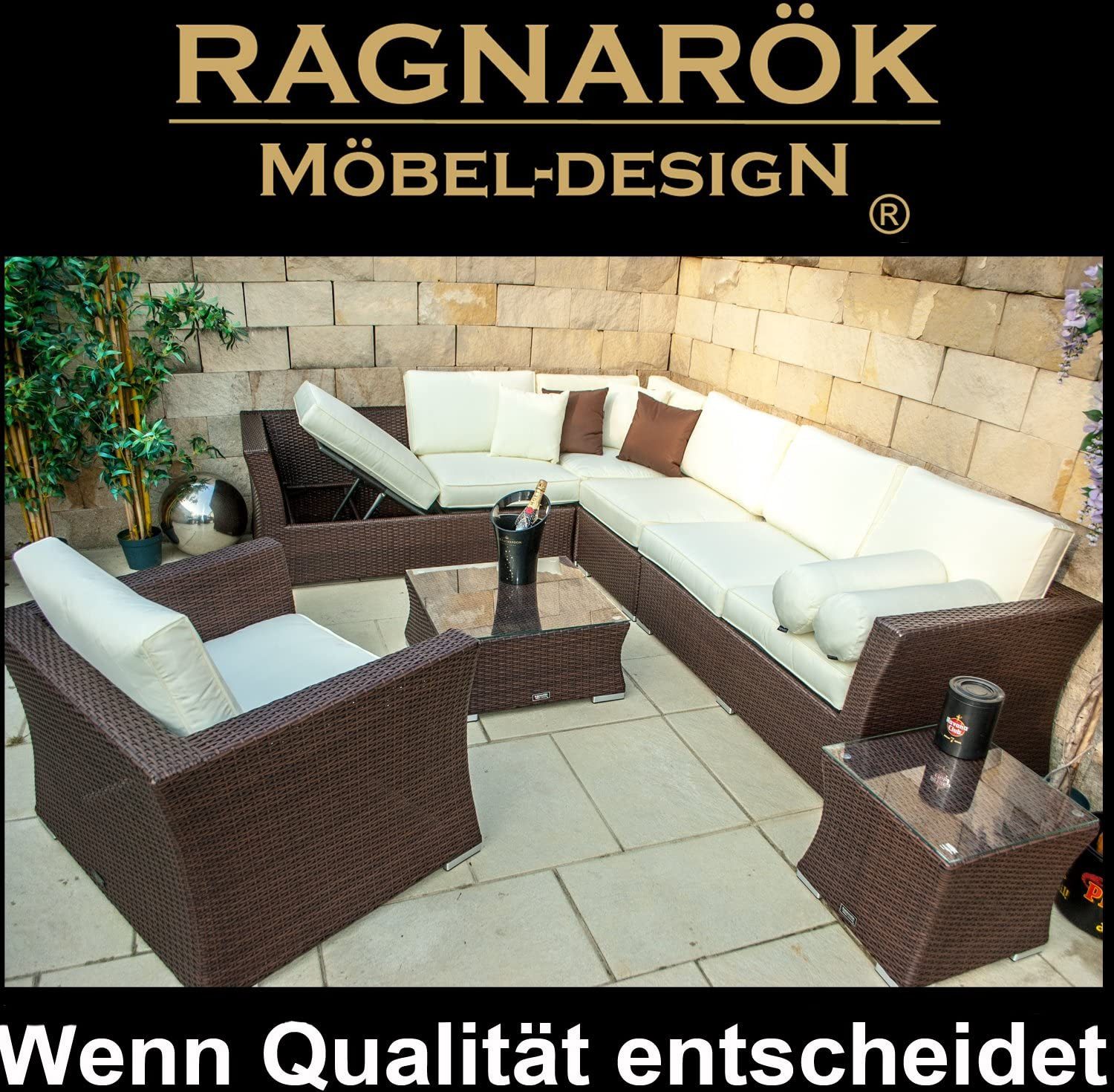 Ragnarök Möbel-Design Gartenlounge-Set Wotan, (Set, Ecklounge, Alu, Polyrattan), Ecksofa bestehend aus 4 einzelenen Elementen, extra breite Armlehnen