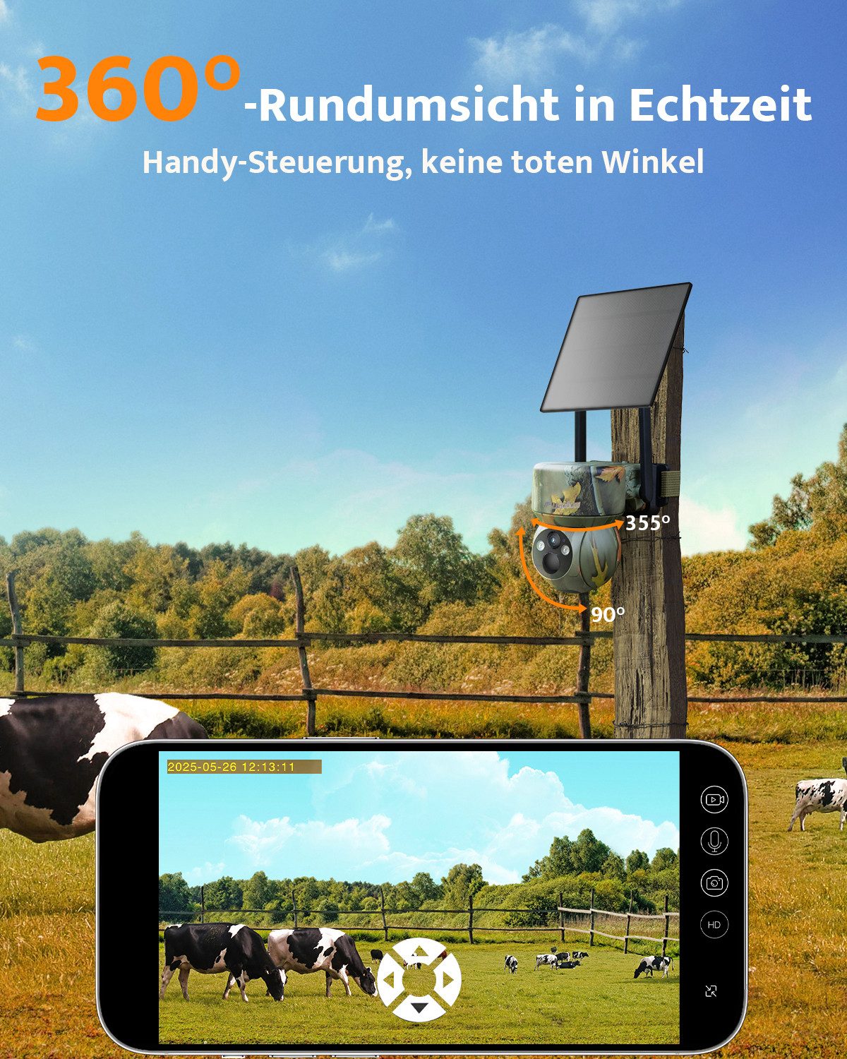 Usogood Wildkamera 4G LTE Überwachungskamera Solar Wildkamera Live-App via SIM (Außenbereich Sicherheit, Wild & Jagd, für Wildlife Monitoring, 2K Überwachungska – Bild 5 von 5
