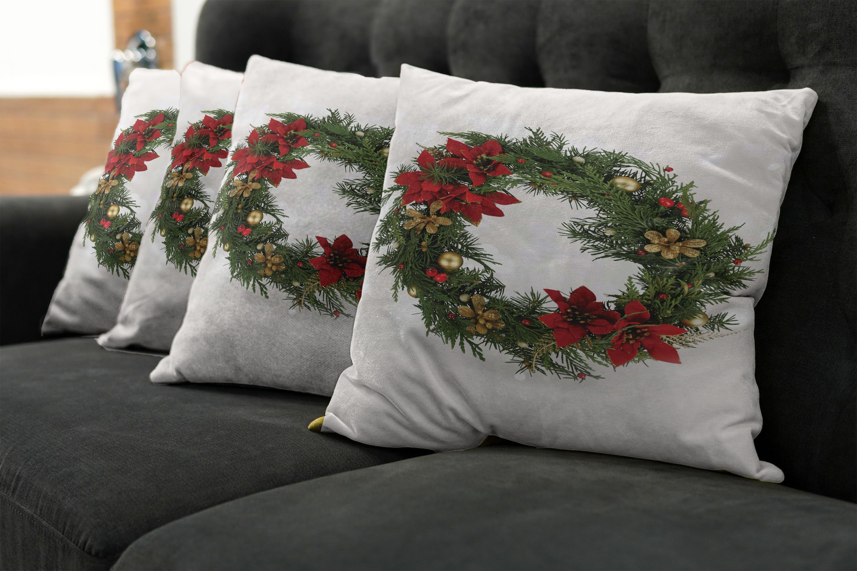 Stück), Kissenbezüge Doppelseitiger Modern Poinsettia-Blüten Digitaldruck, Accent Abakuhaus Weihnachten (4