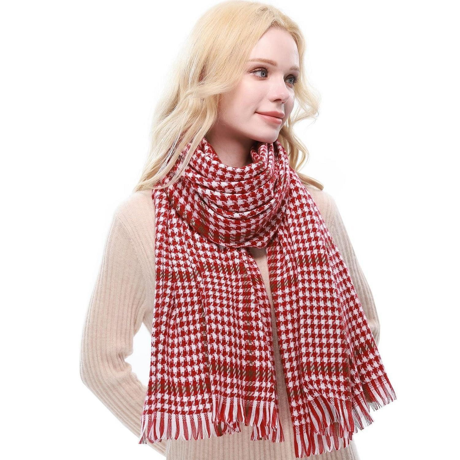 LuxusKollektion XXL-Schal Schal Damen Kariert Fransen Weiß Rosa, (1-St)