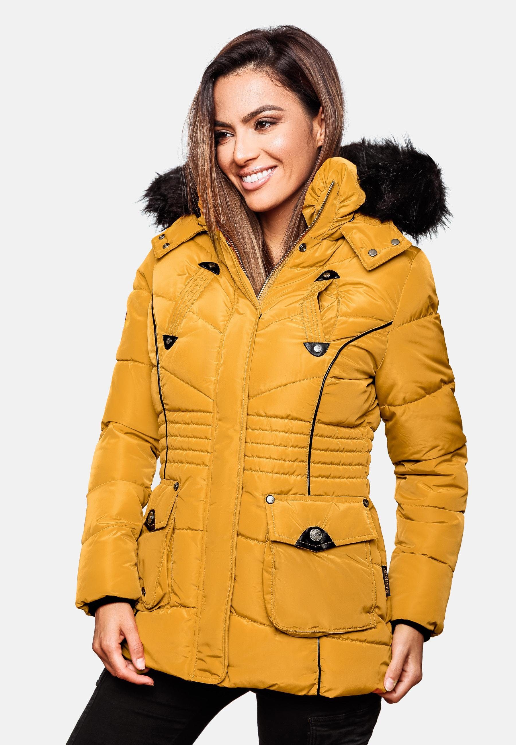 Marikoo Steppjacke Vanilla edle Winterjacke m. Kunstfellkapuze