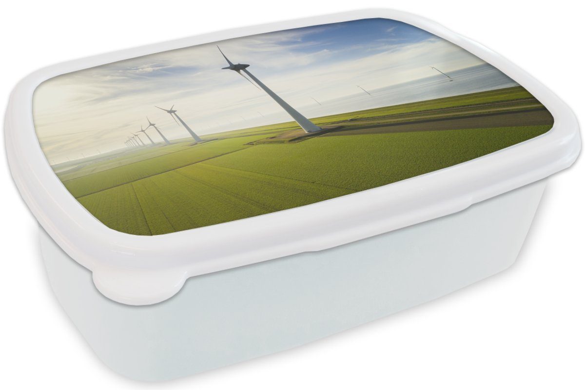 Windmühle Niederlande, Lunchbox und weiß für - Brotdose, Kunststoff, Mädchen Jungs Kinder Erwachsene, für und Brotbox MuchoWow (2-tlg), - Meer