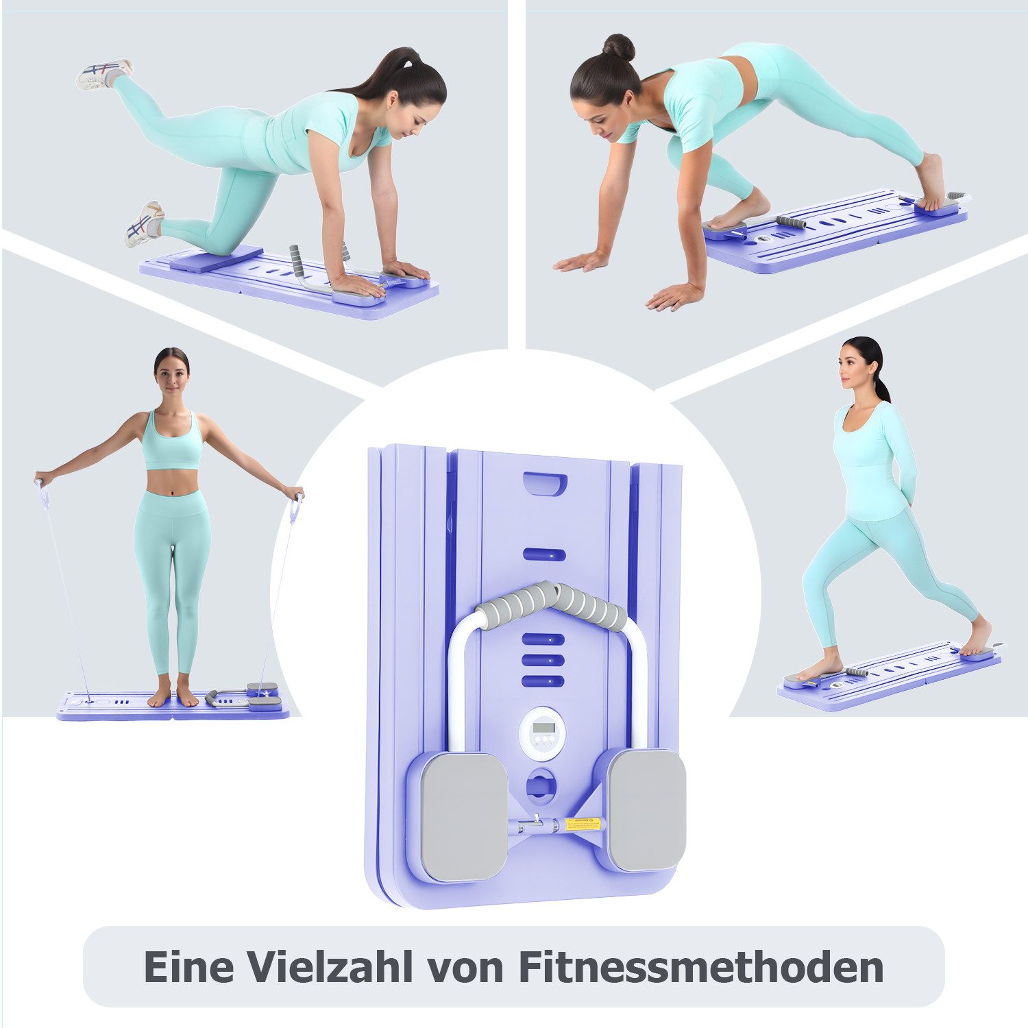 oyajia Ganzkörpertrainer Faltbare Pilates-Fitnessboard, Multifunktionale Trainingsplattform, (Mit Widerstandsbändern, Griffen & Fußstützen für Vielseitige Übungen, 11-tlg., Inklusive Yoga-Pad & Timer – ideal für Home-Workout & Core-Training), Rutschfestes Material, Kompakt Verstaubar & Komfortables Handling