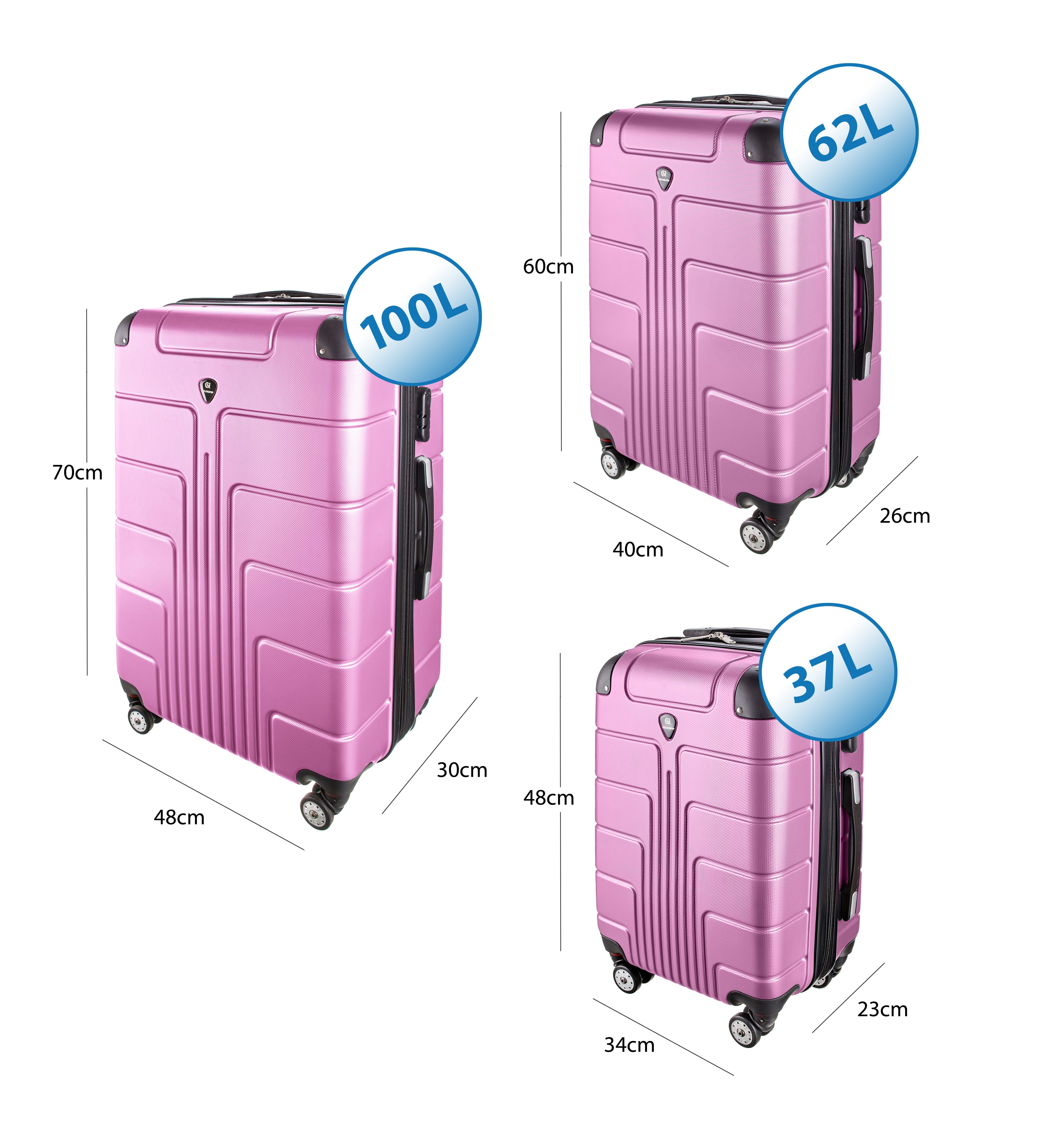 3 Material Kofferset Wasserabweisend Farben (Set, Modelle Außen Pink & V1 verschiedene in 360° Größen TLG), - ABS mit Goldhofer Leichtlaufrollen, 3