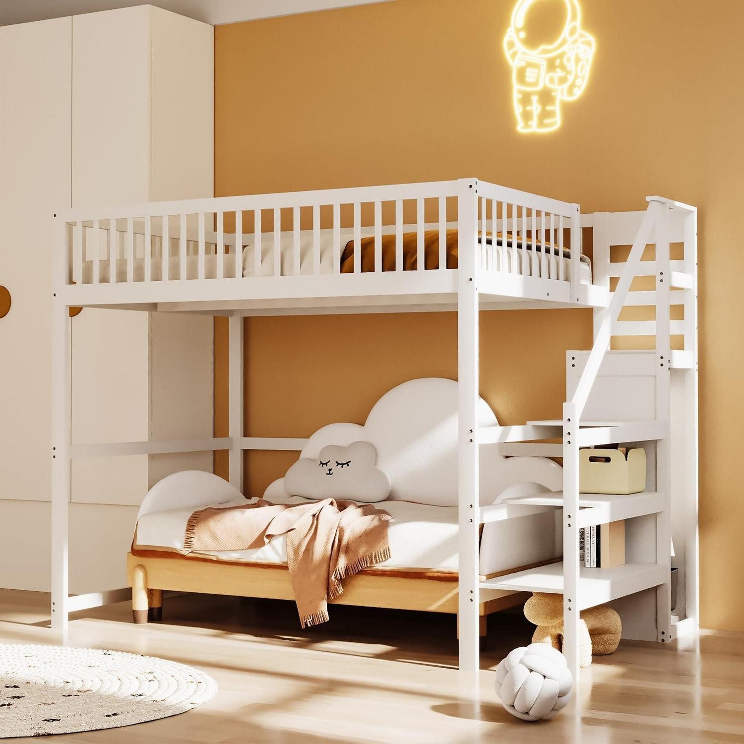 LuxusKollektion Hochbett Hochbett mit Treppe & Kleiderschrank (1-St)