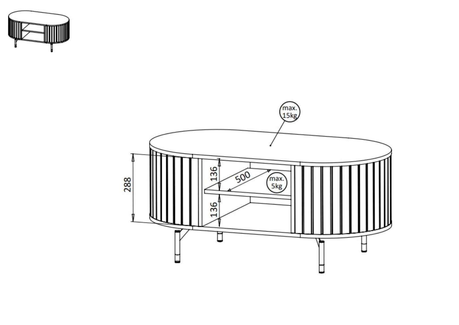 Compleo Couchtisch mit Ablagefach, Tee Tisch, Glamour design, Lamellen optik MODERNO