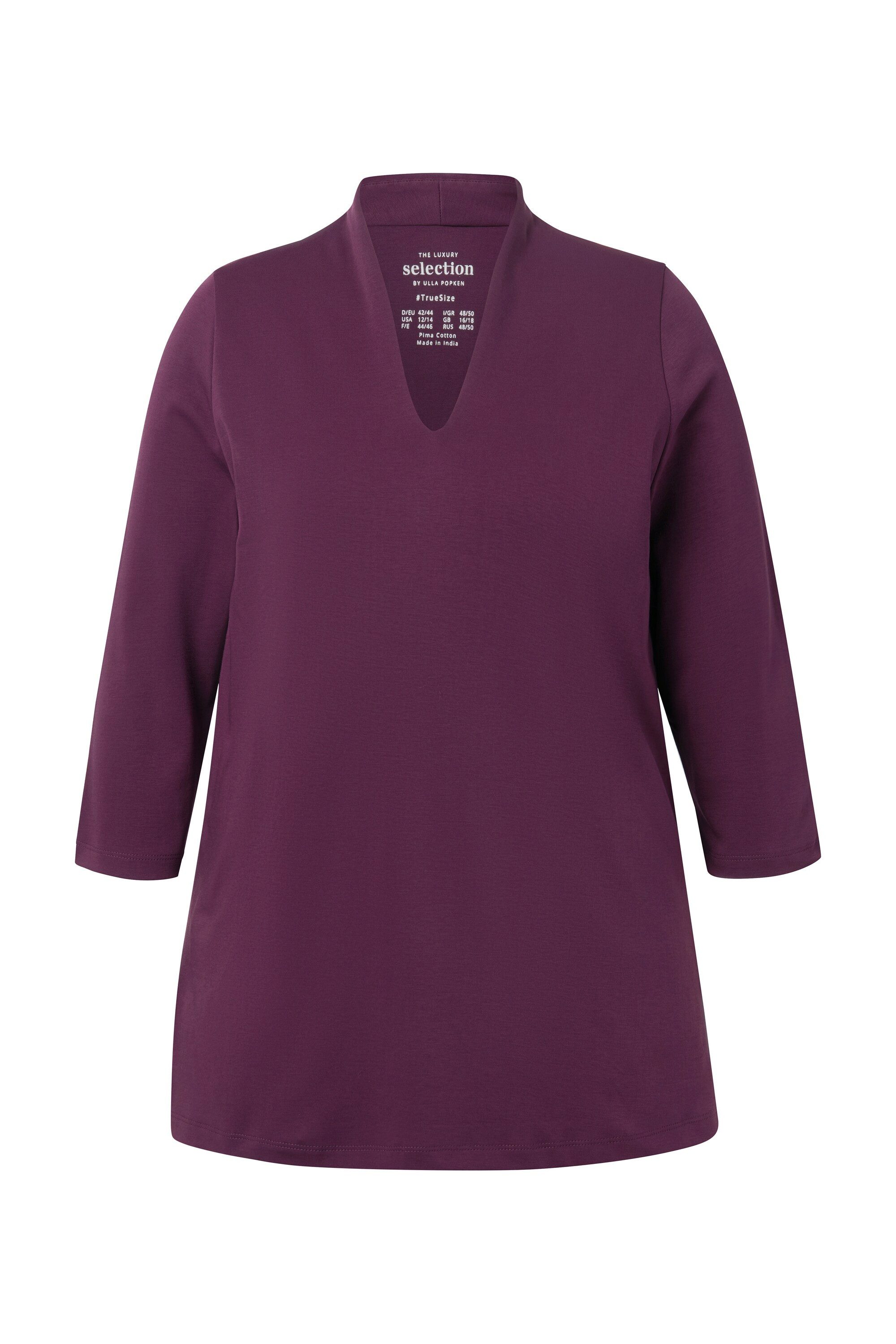 Ulla Popken T-Shirt Shirt A-Linie Kelchkragen 3/4-Arm Pima Cotton günstig online kaufen